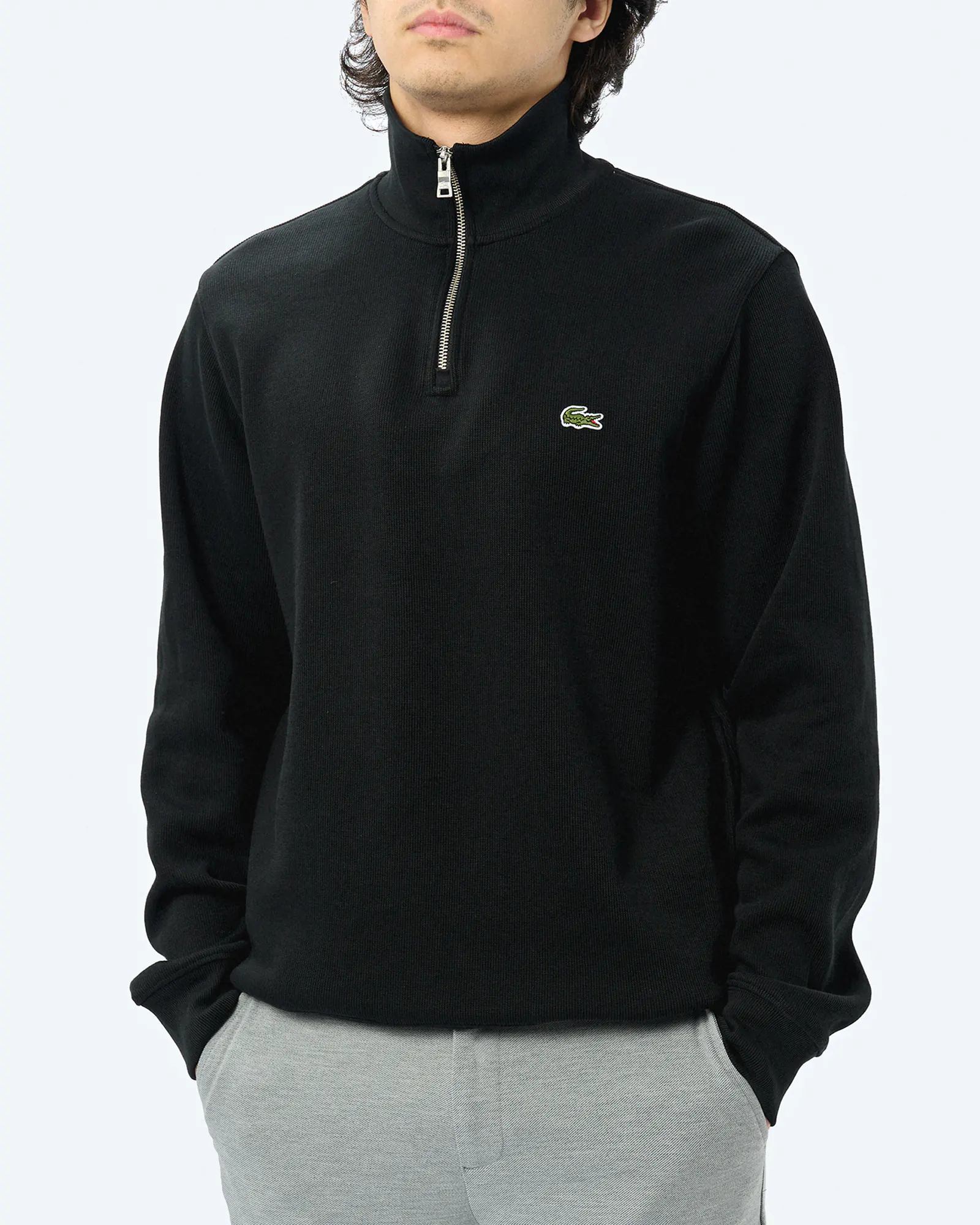 Lacoste Stand-Up Collar Cotton Half-Zip Pullover Black Lacoste Stand-Up Collar Cotton Half-Zip Pullover Black