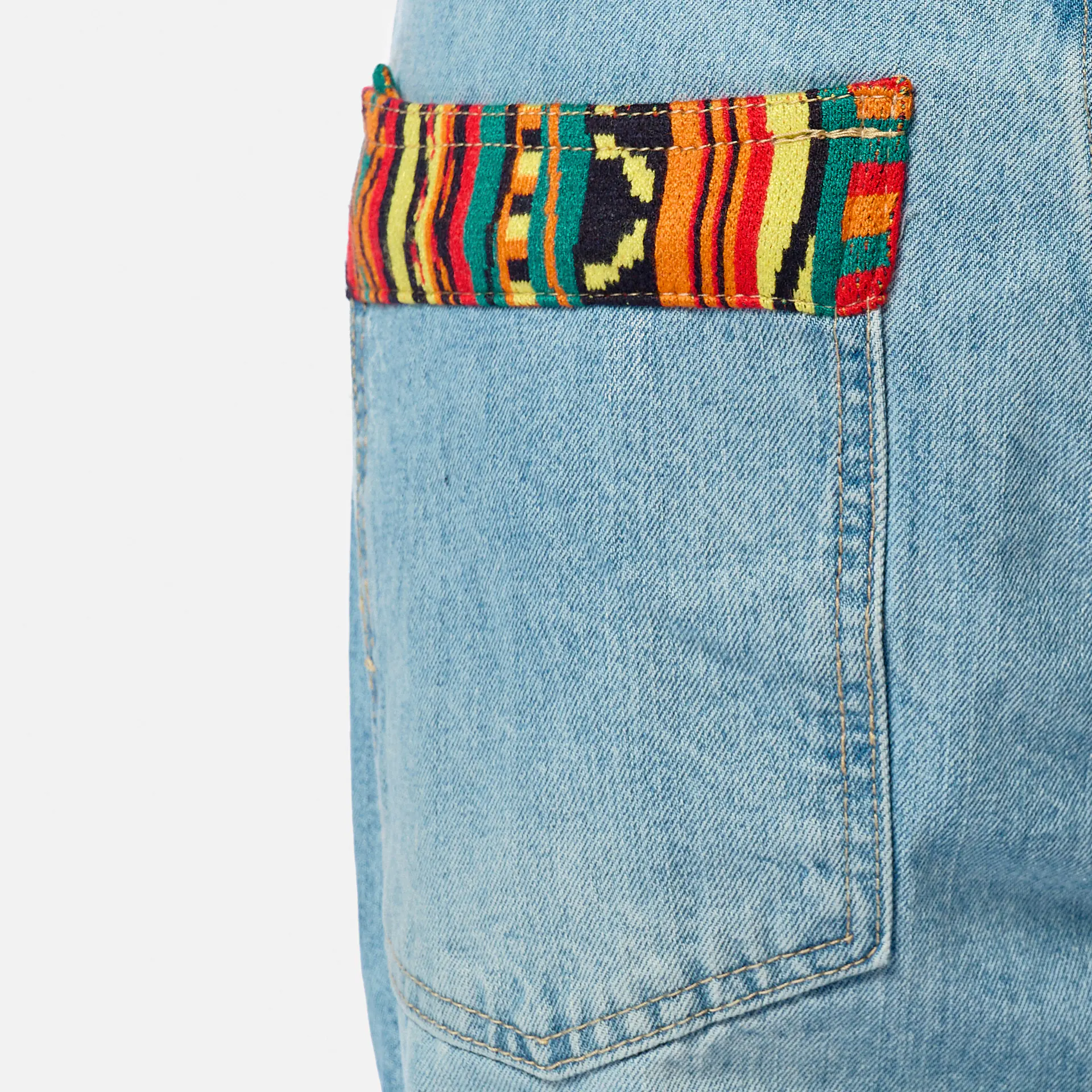 Colucci Baggy Jeans Pants Knit Detail Light Blue