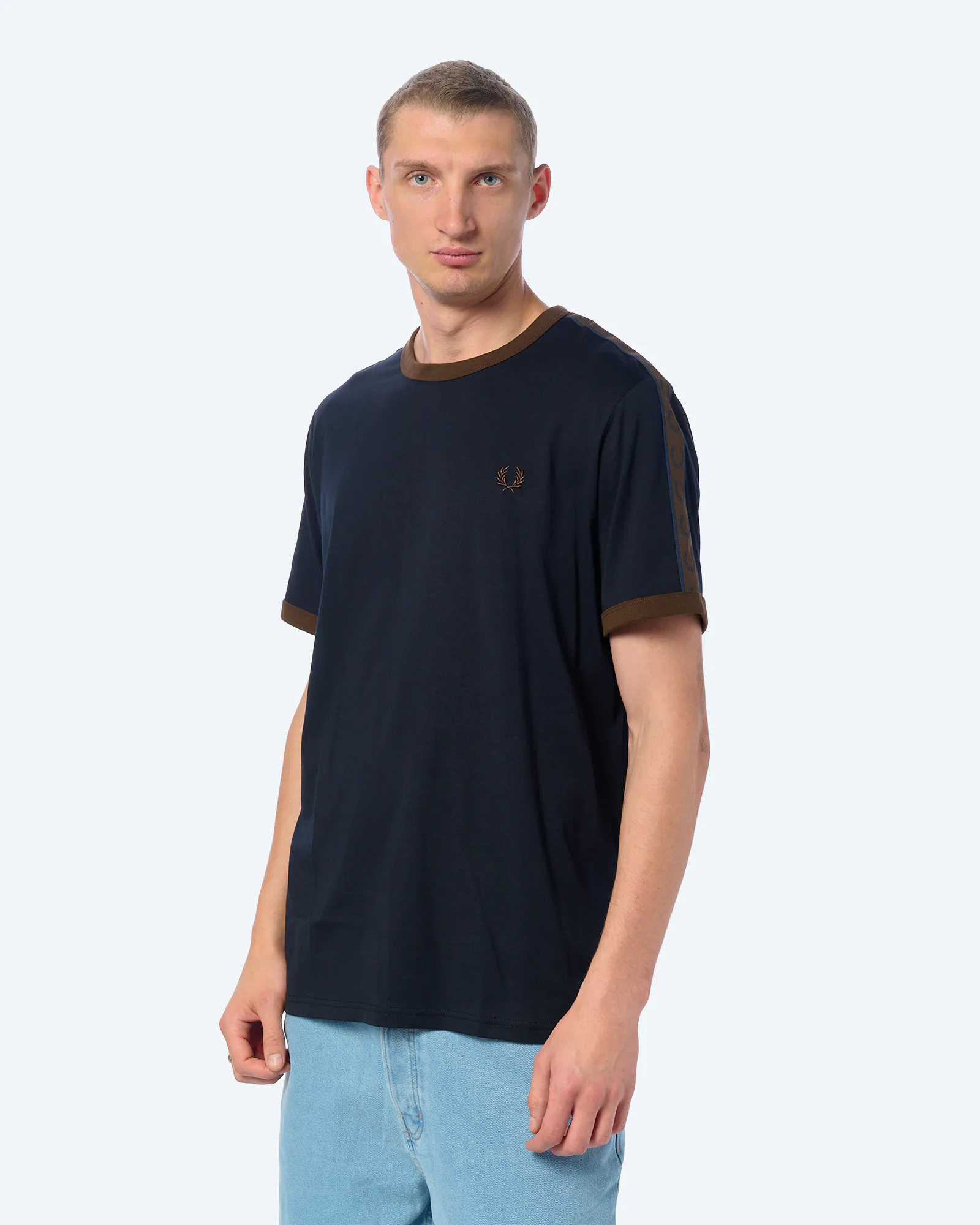 Fred Perry Contrast Tape Ringer T-Shirt Navy/Burnt Tobacco