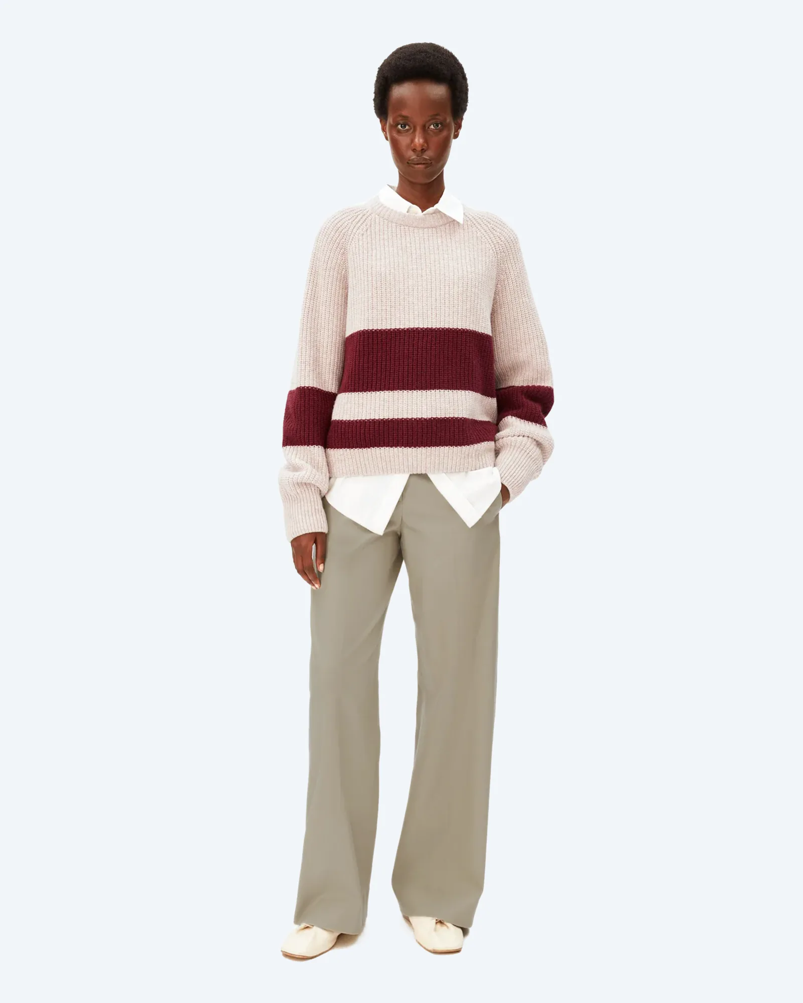 Rib Striped Knit Sweatshirt Honey Melange/Velvet Red