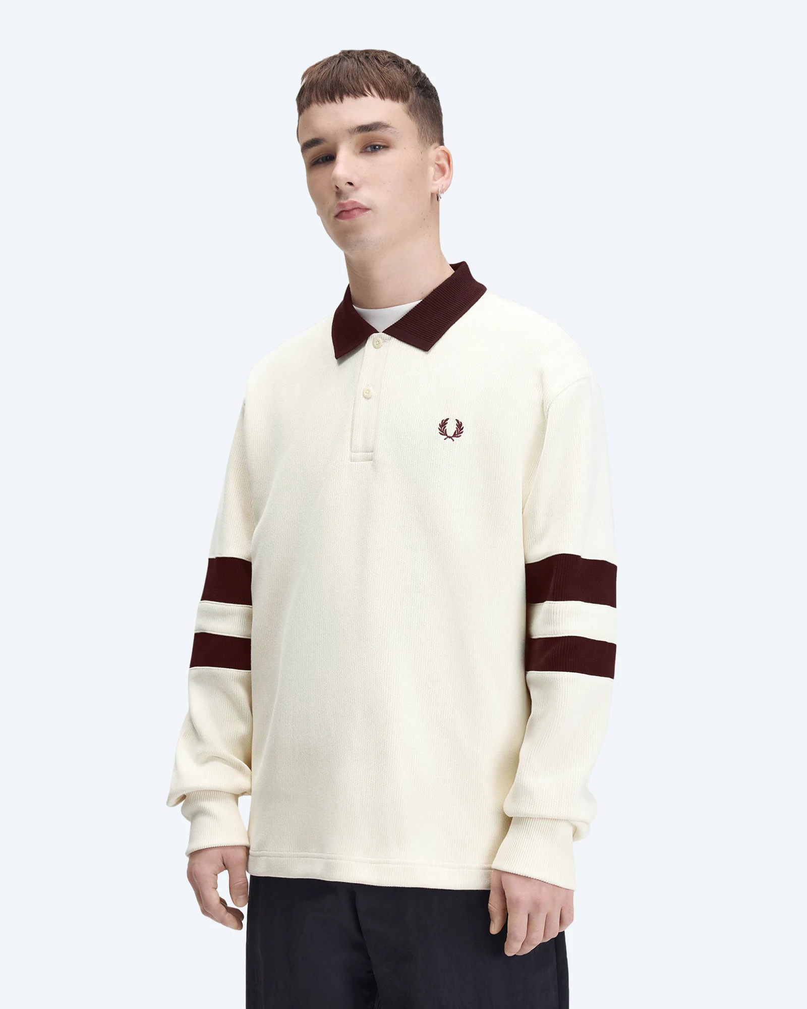 Tippedsleeve Collared Sweatshirt Ecru