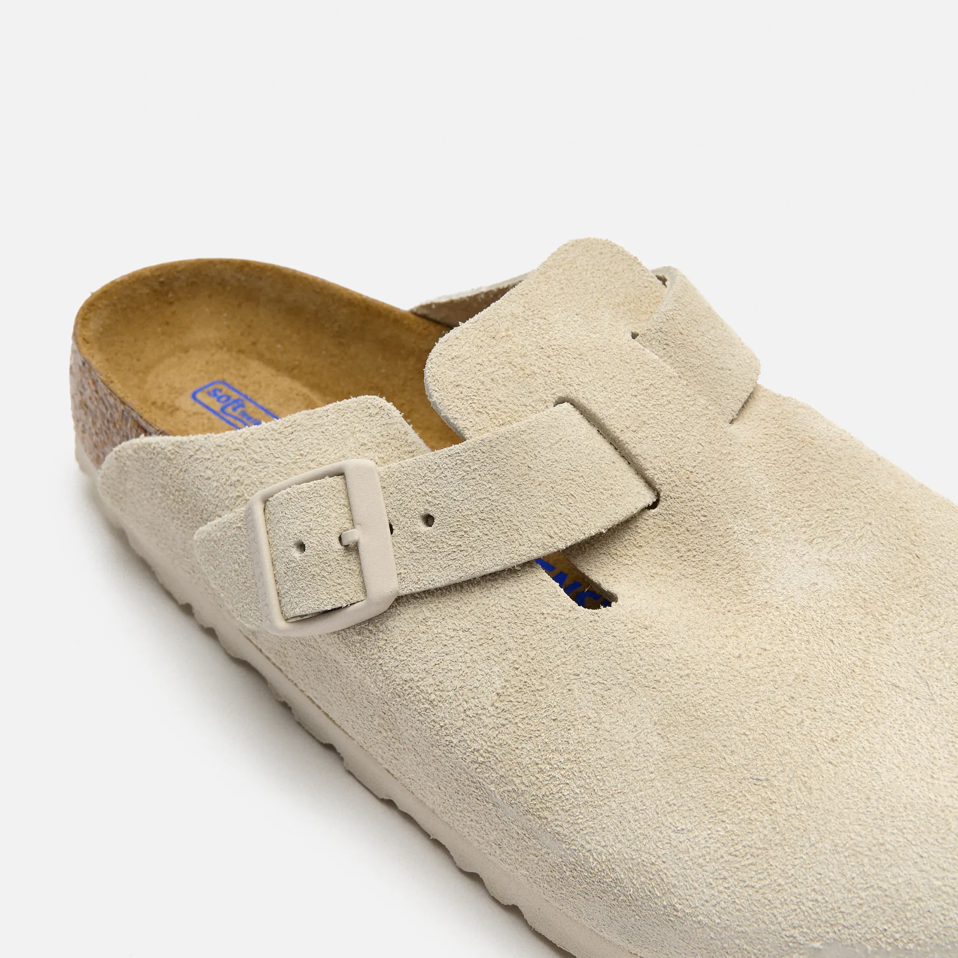 Birkenstock Boston Soft Footbed Suede Leather Narrow Sandals Antique White