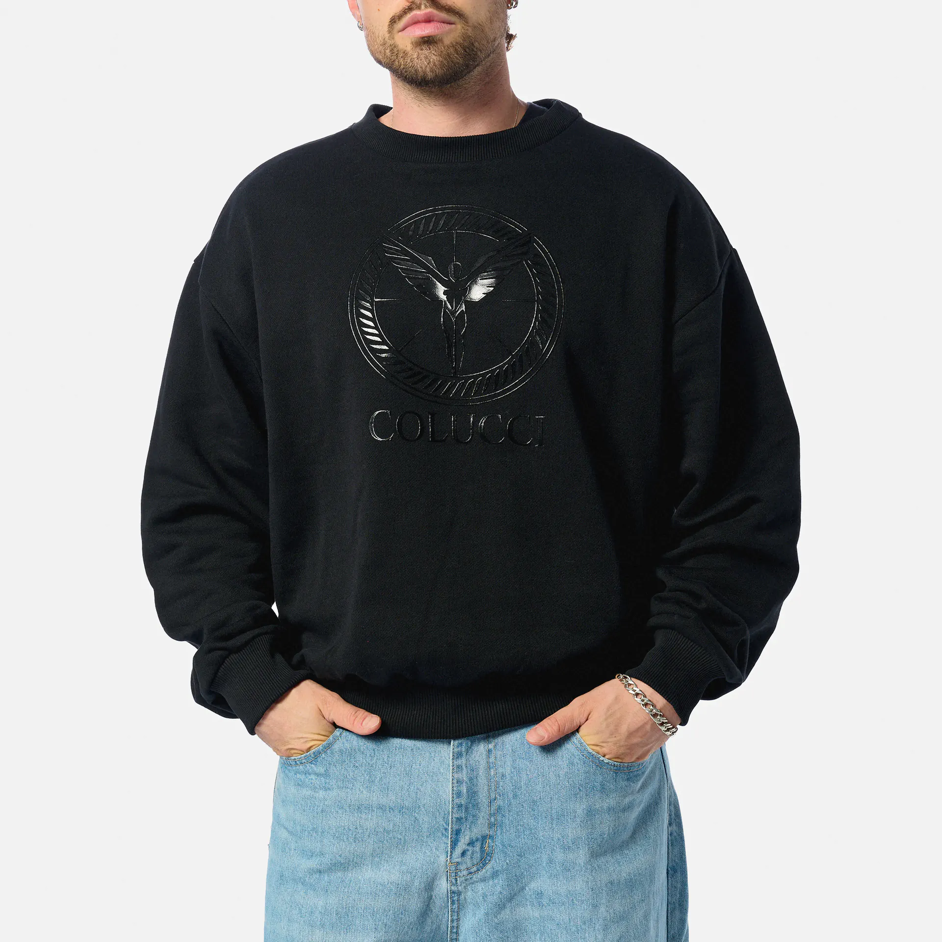 Colucci Logo Crewneck Sweatshirt Ikarus Circle Black