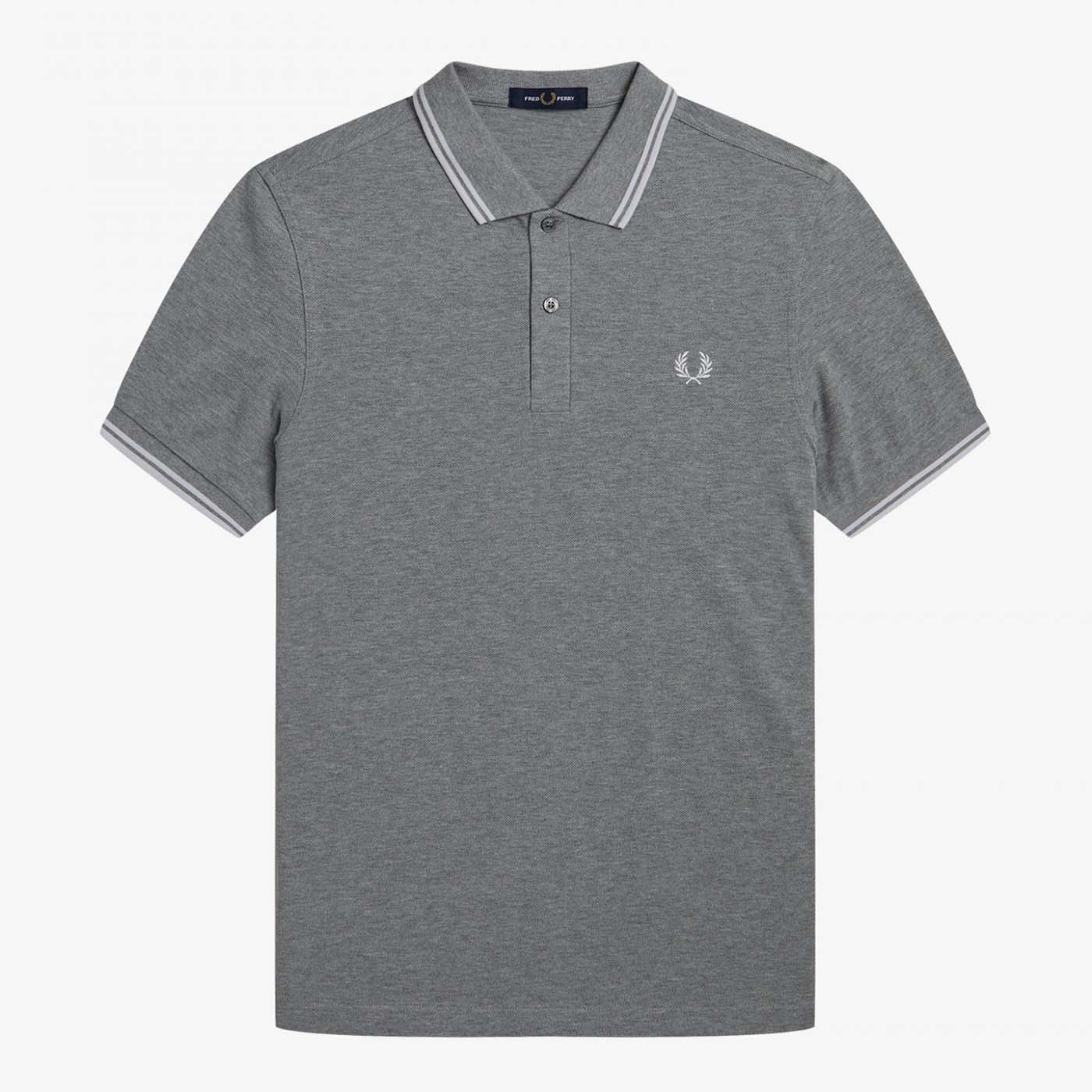 Fred Perry Poloshirt mit Doppelstreifen Steel Marl/White