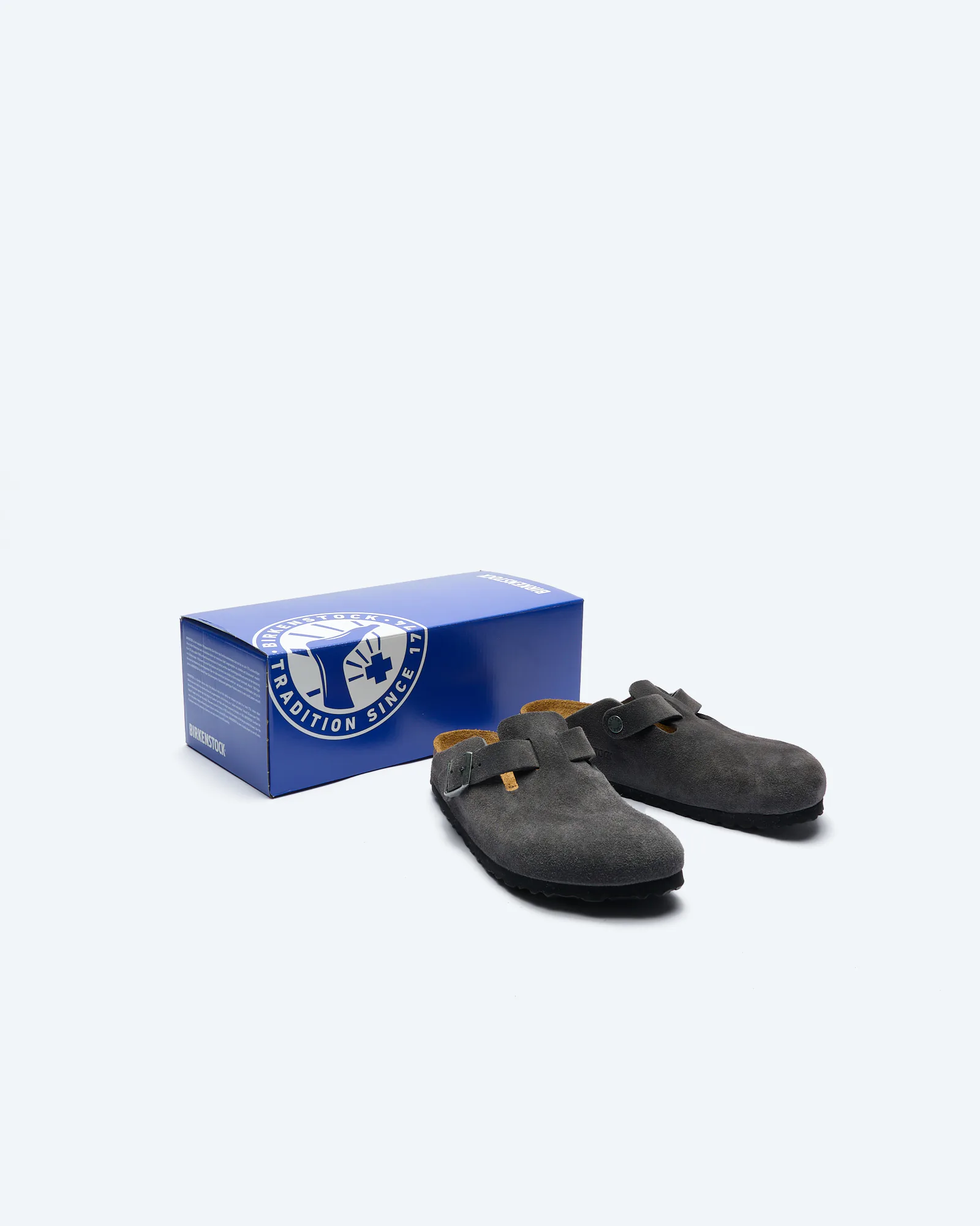 Birkenstock Men Boston Suede Leather Narrow Sandals Charcoal