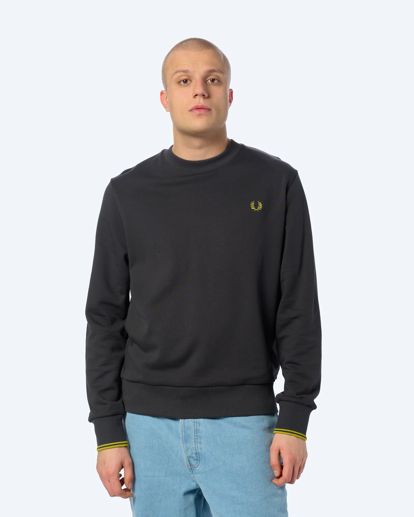 Fred Perry Crew Neck Sweatshirt Anchor Grey/Tennis Ball Yellow