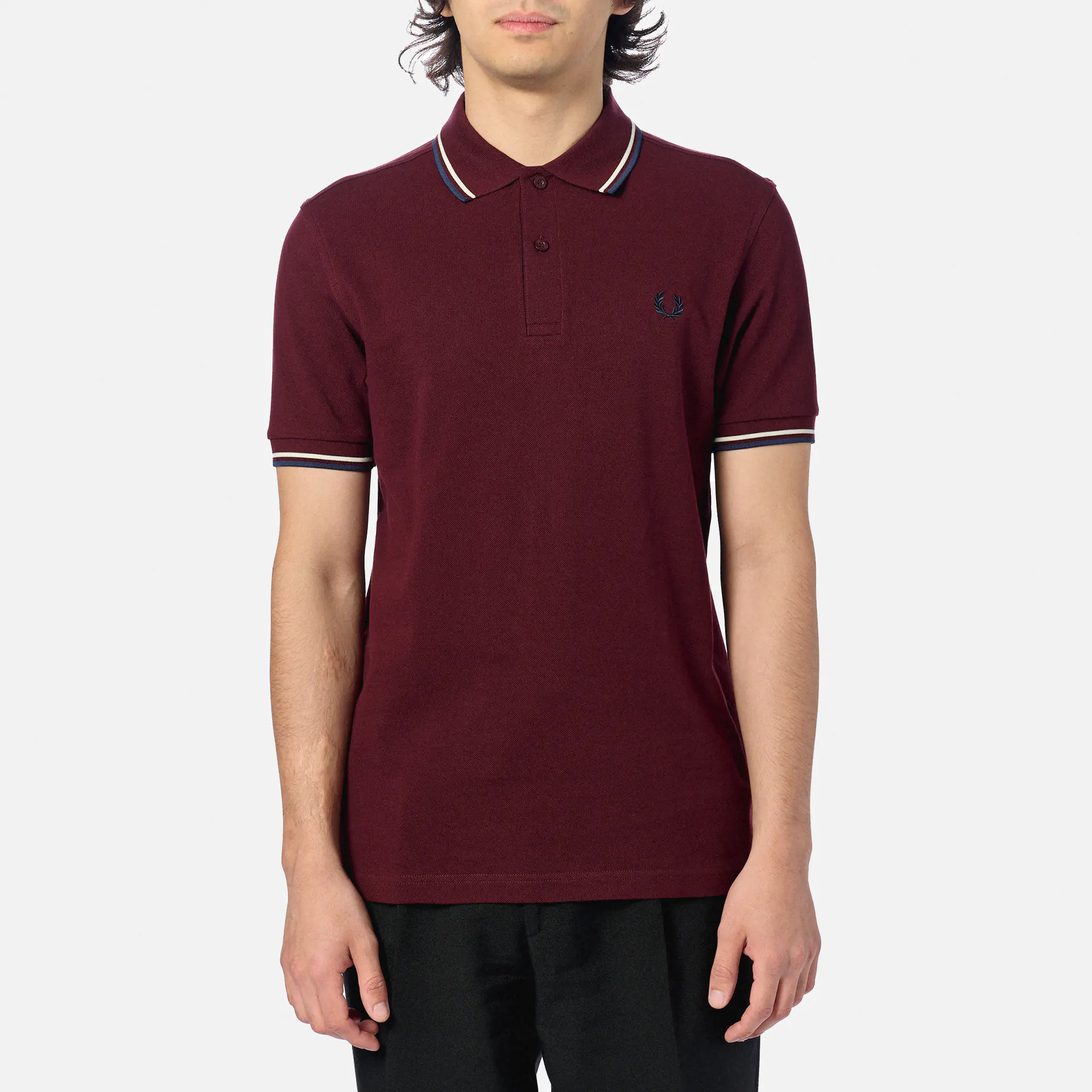 Fred Perry Twin Tipped Polo Shirt Oxblood/Ecru/Tennis Blue