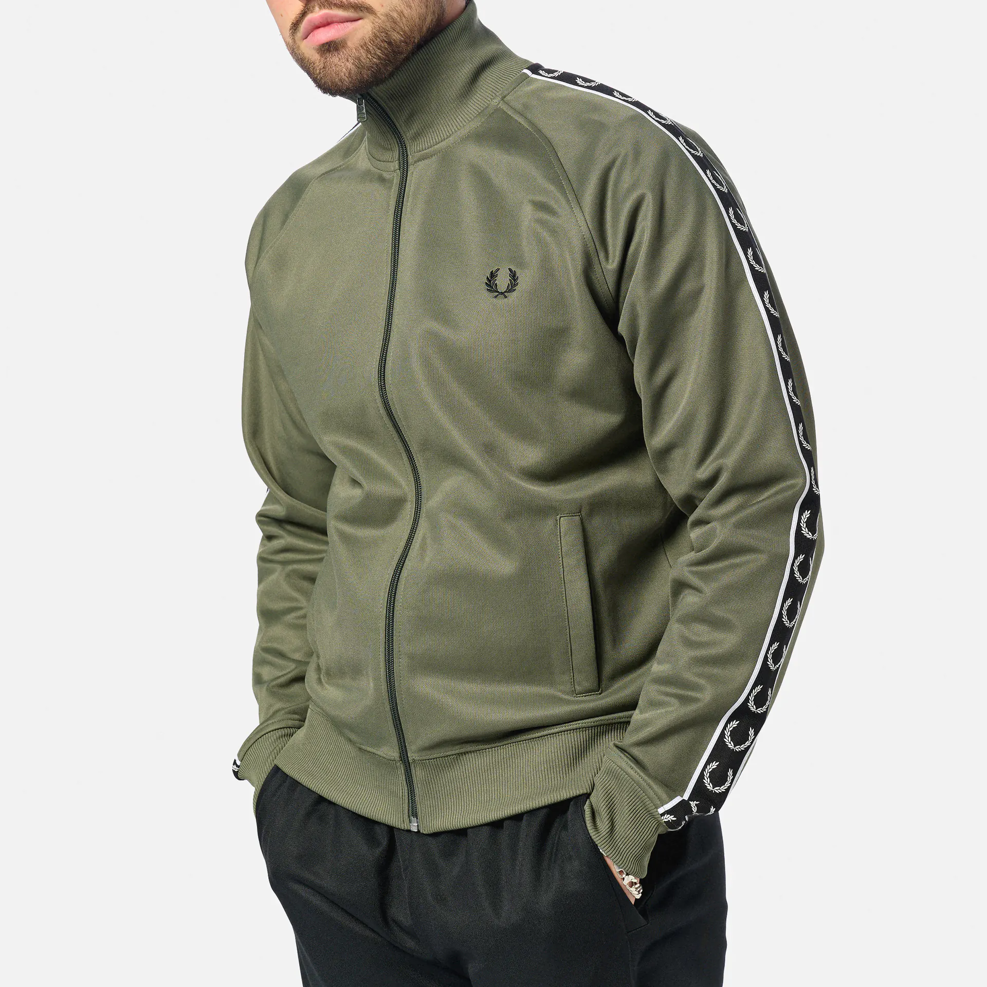 Fred Perry Taped Track Jacket Laurel Wreath Green/Black/Black