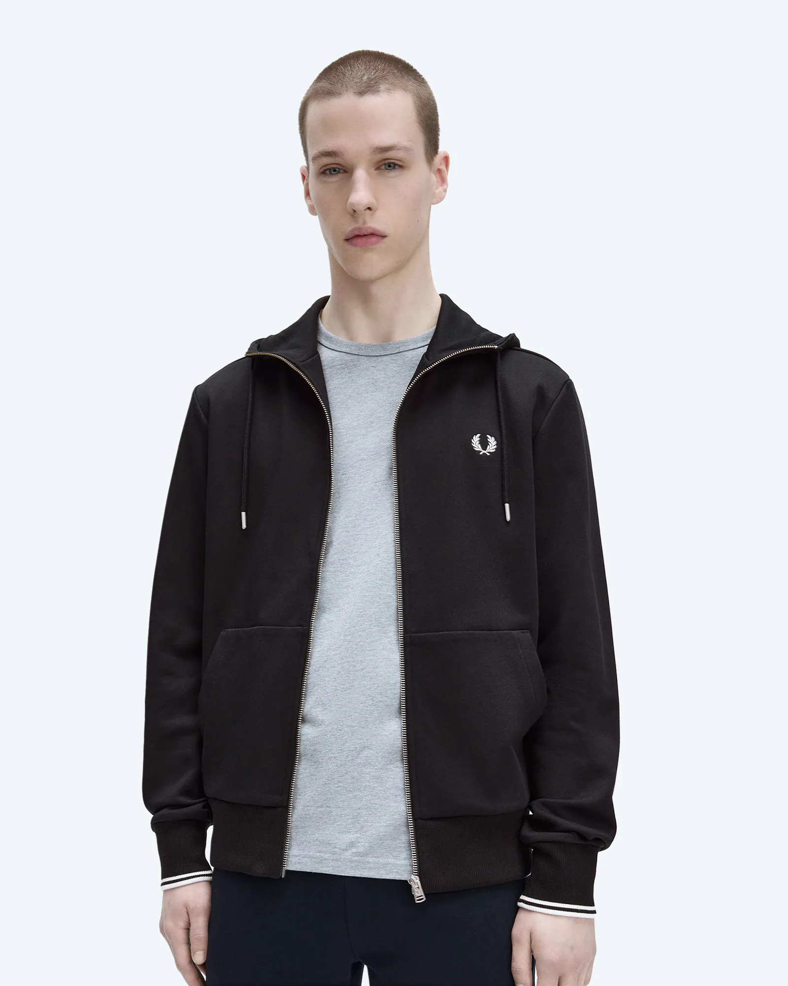 Fred Perry Hooded Zip Through Sweatshirt Black