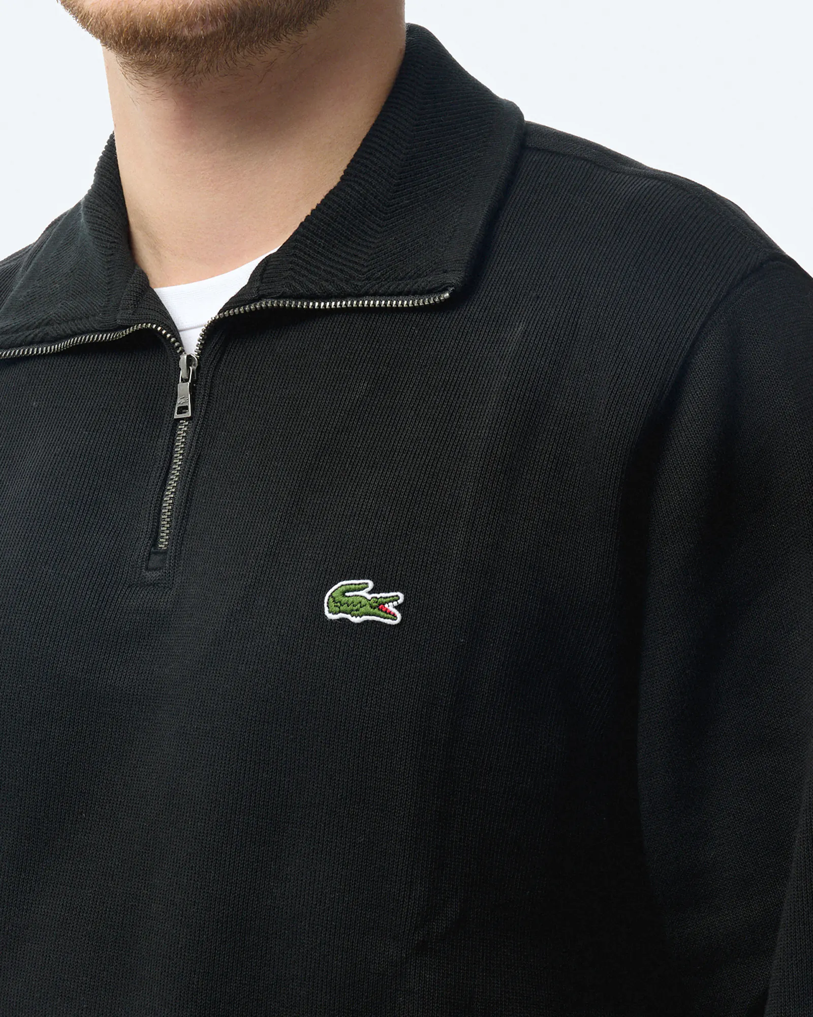 Lacoste Stand-Up Collar Cotton Half-Zip Pullover Black Lacoste Stand-Up Collar Cotton Half-Zip Pullover Black
