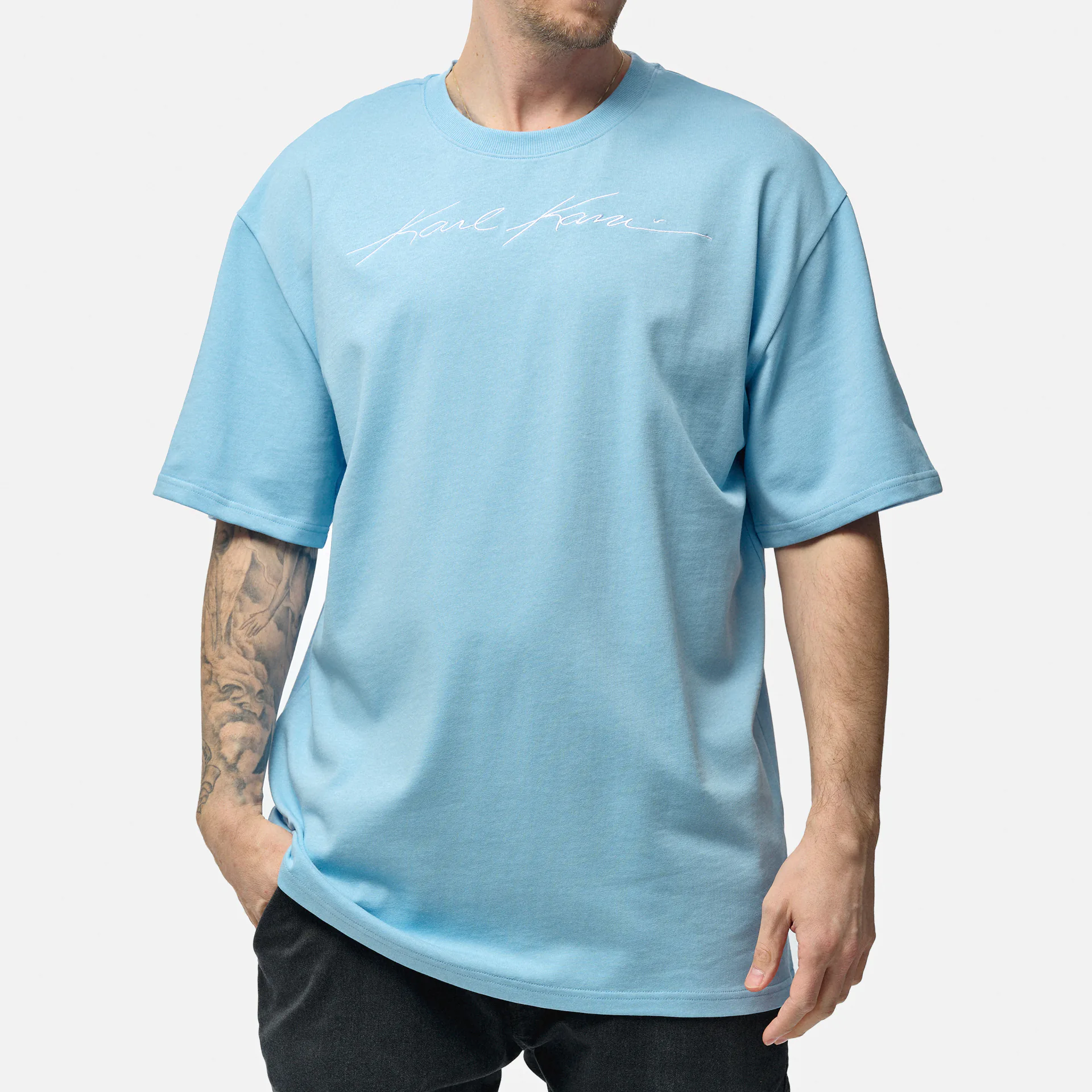 Karl Kani Autograph Heavy Jersey Boxy T-Shirt Light Blue