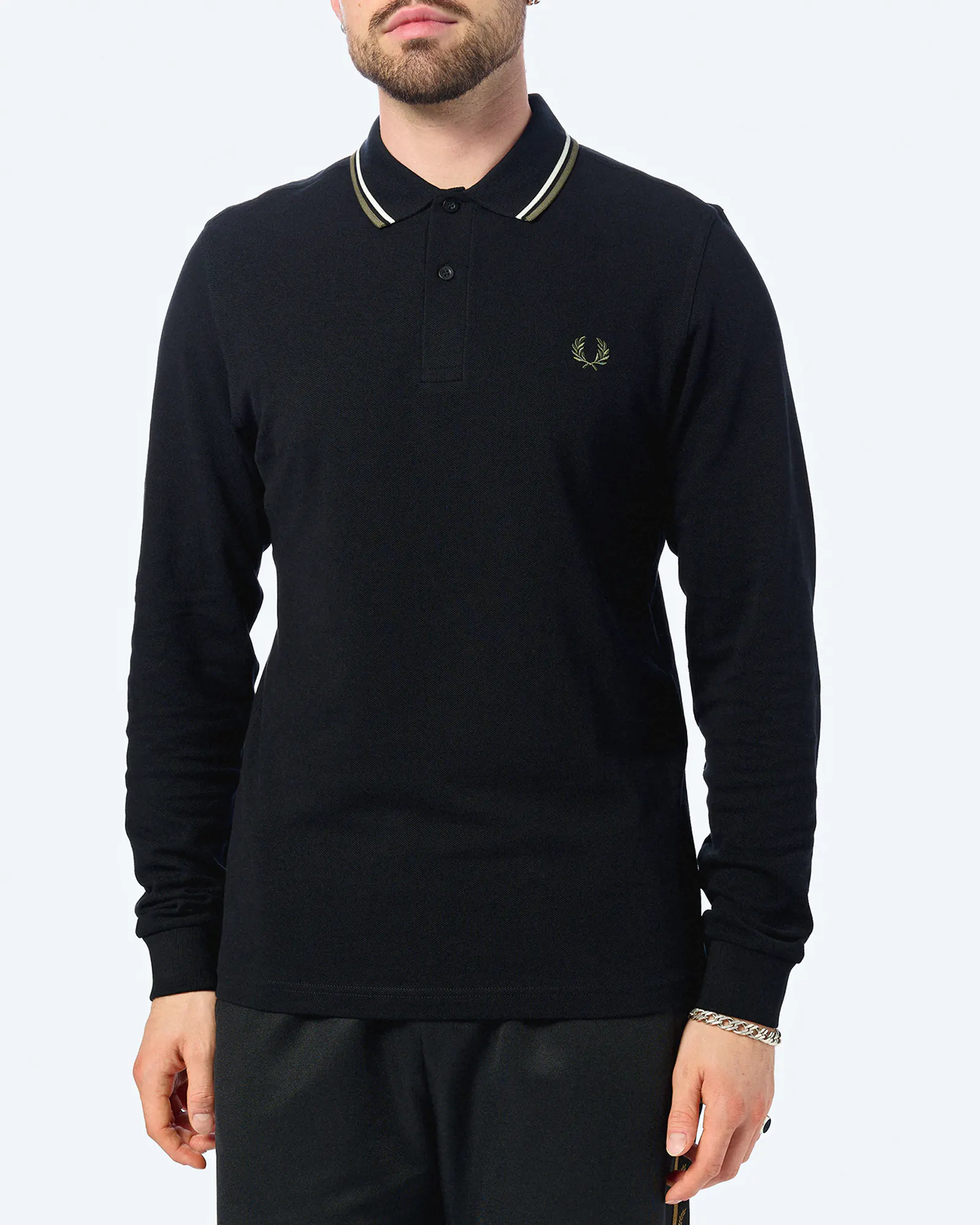 Fred Perry Twin Tipped Longsleeve Shirt Black/Ecru/Laurel Wreath Green Fred Perry Twin Tipped Longsleeve Shirt Black/Ecru/Laurel Wreath Green