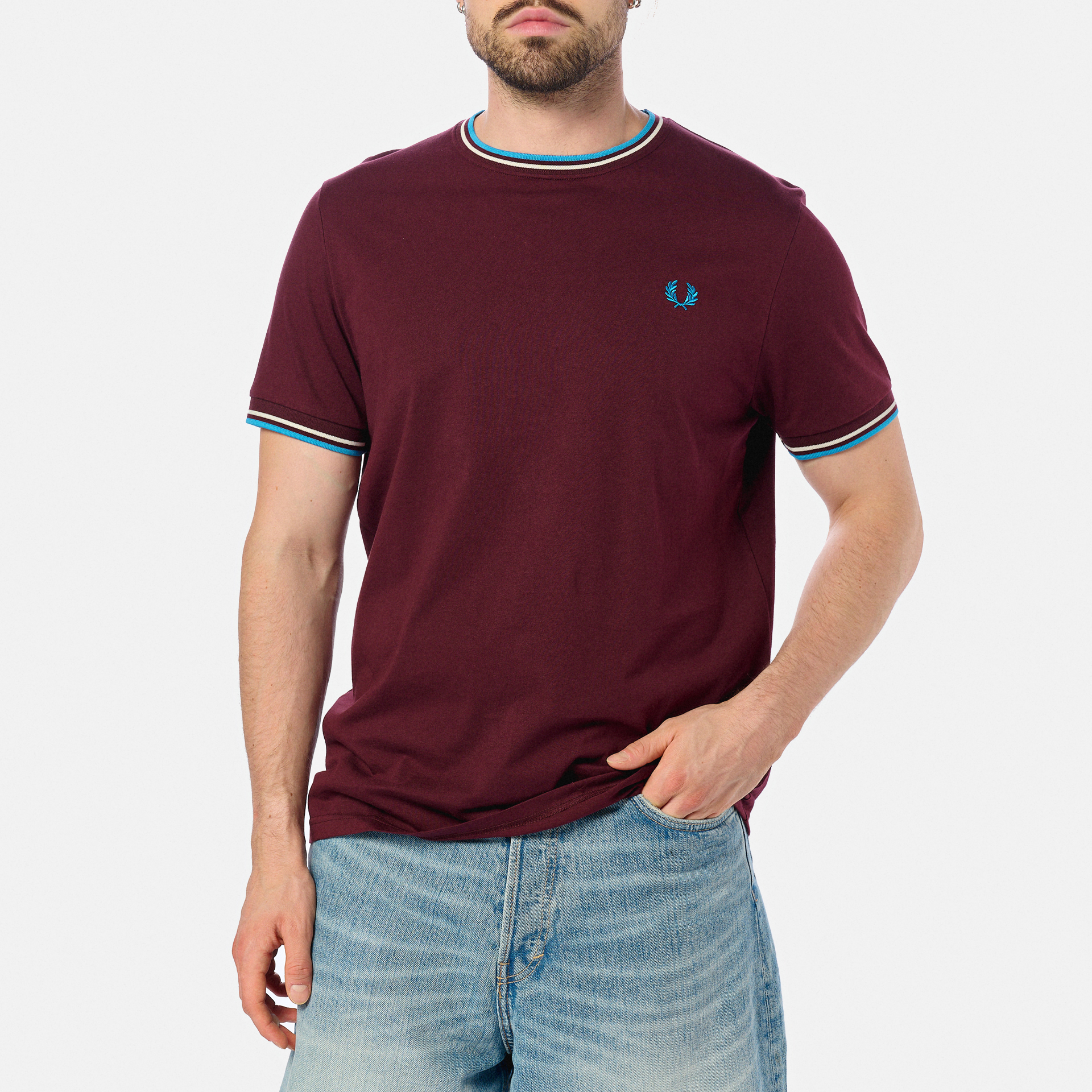 Fred Perry Twin Tipped T-Shirt Oxblood/Ecru/Court Blue