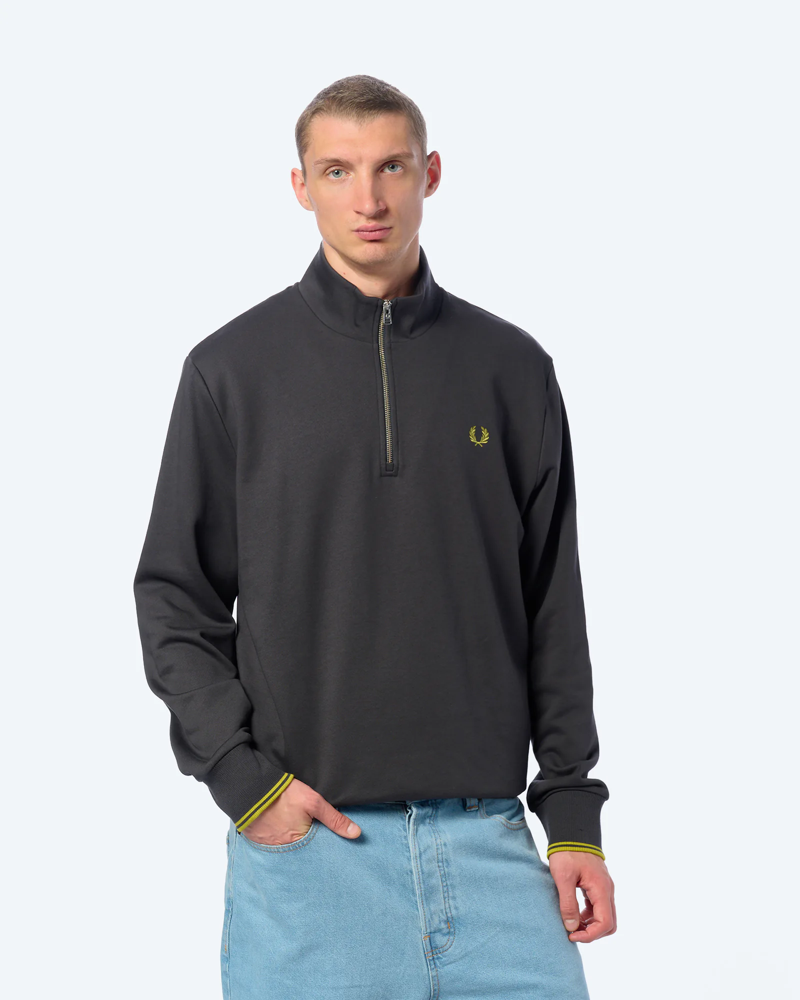 Fred Perry Half Zip Sweatshirt Anchor Grey/Tennis Ball Yellow Fred Perry Half Zip Sweatshirt Anchor Grey/Tennis Ball Yellow