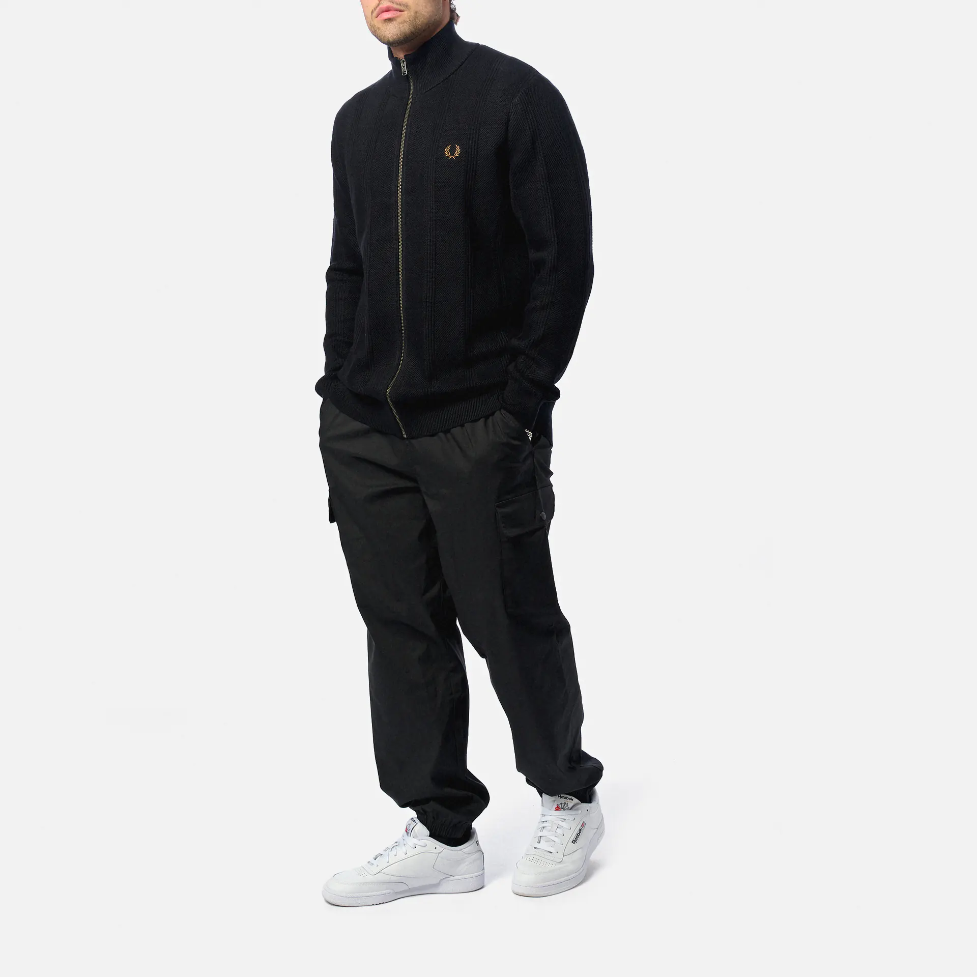 Fred Perry Textured Zip Through Cardigan Black