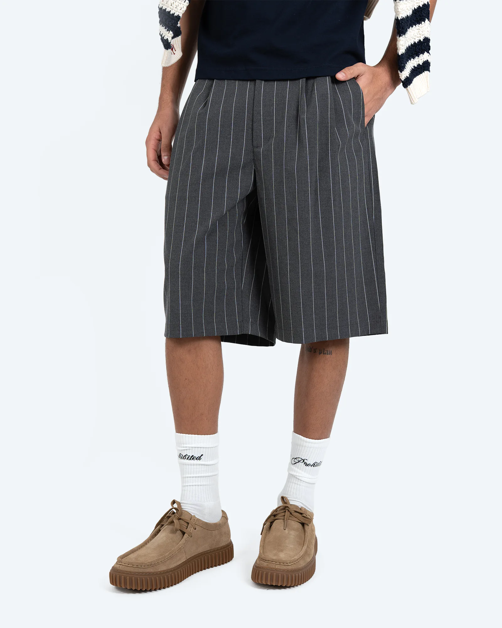 Prohibited Newport Pleated Shorts Dark Grey/White