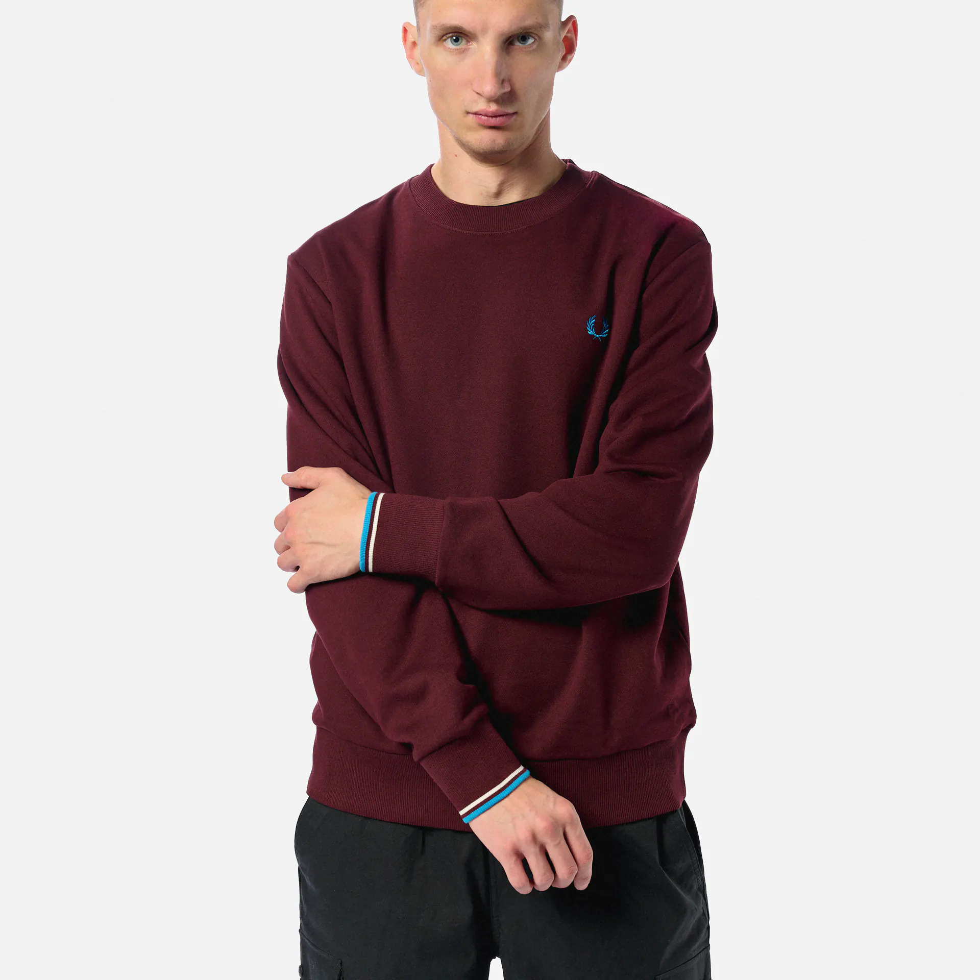 Fred Perry Crew Neck Sweatshirt Oxblood/Ecru/Court Blue