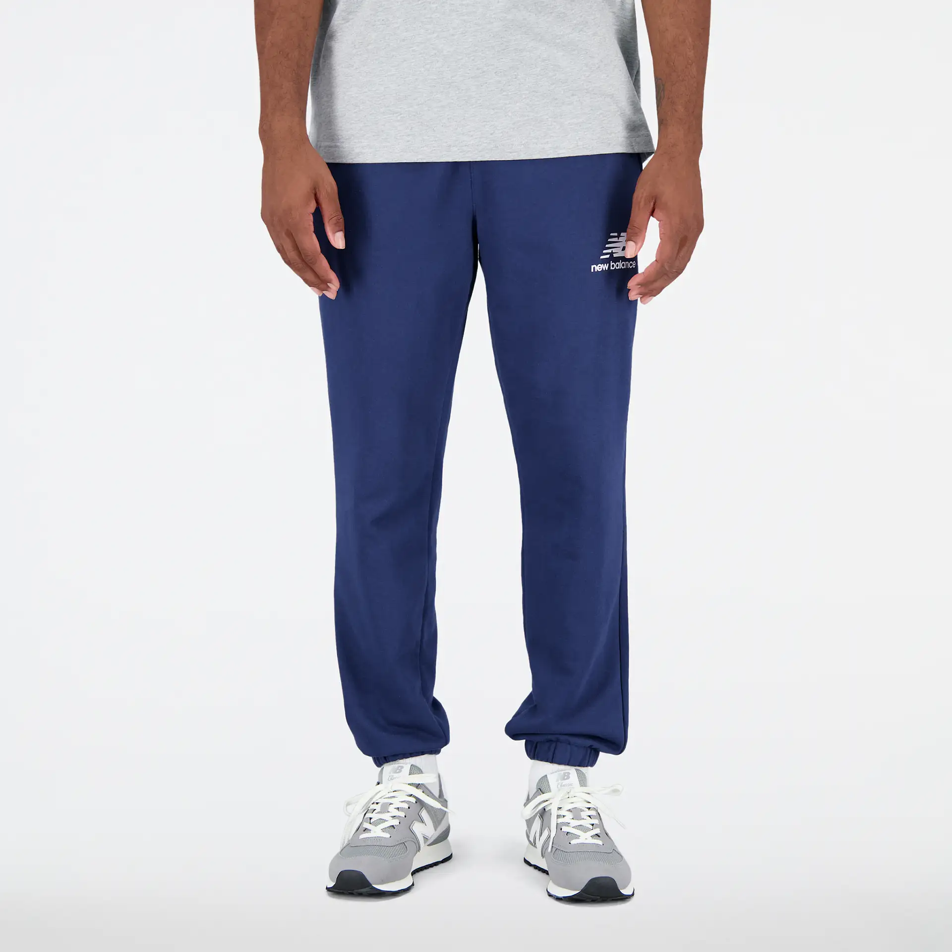 New Balance Essentials Stacked Logo French Terry Sweatpant Navy
