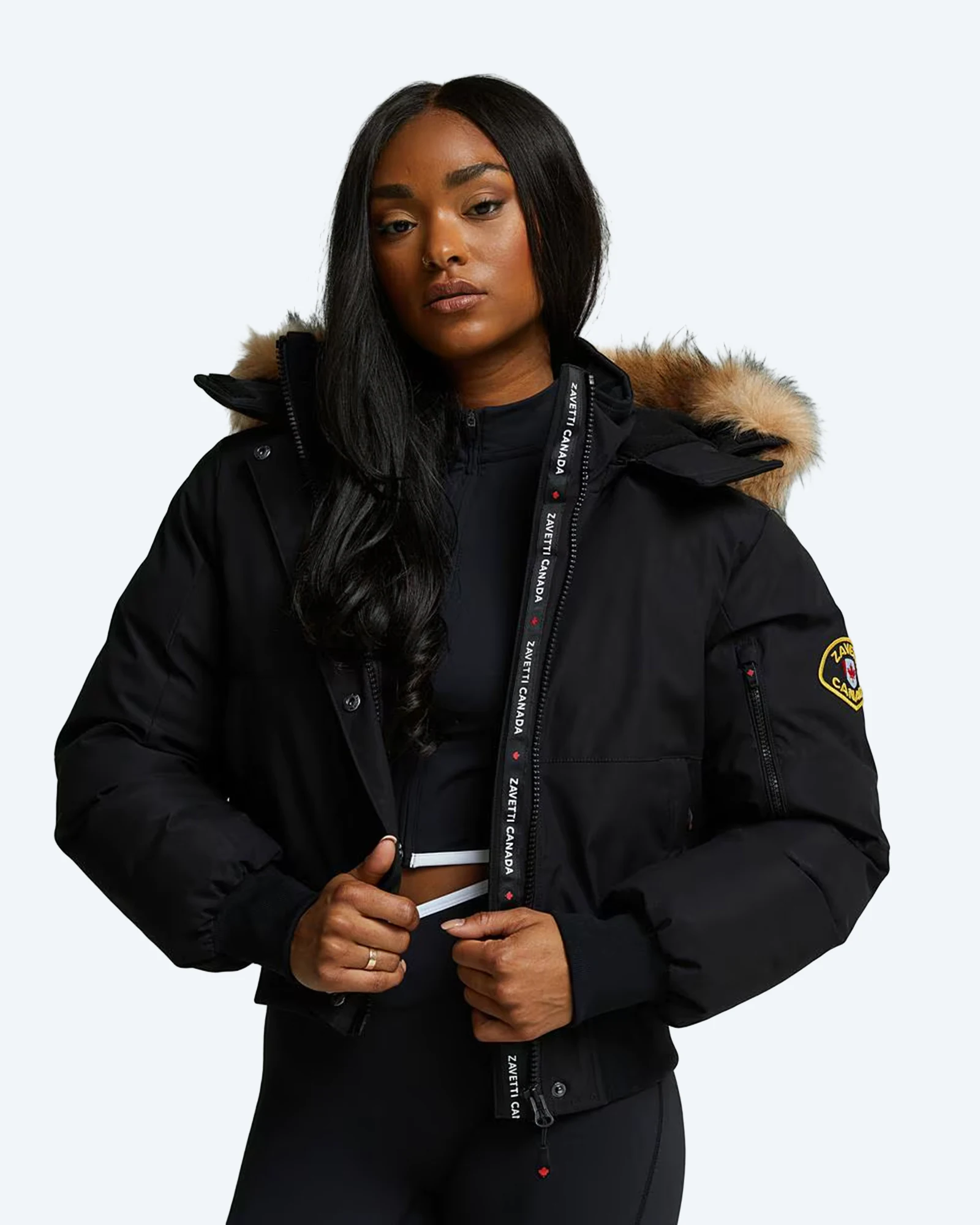 Zavetti Canada Olivia Hooded Bomber Jacket Black
