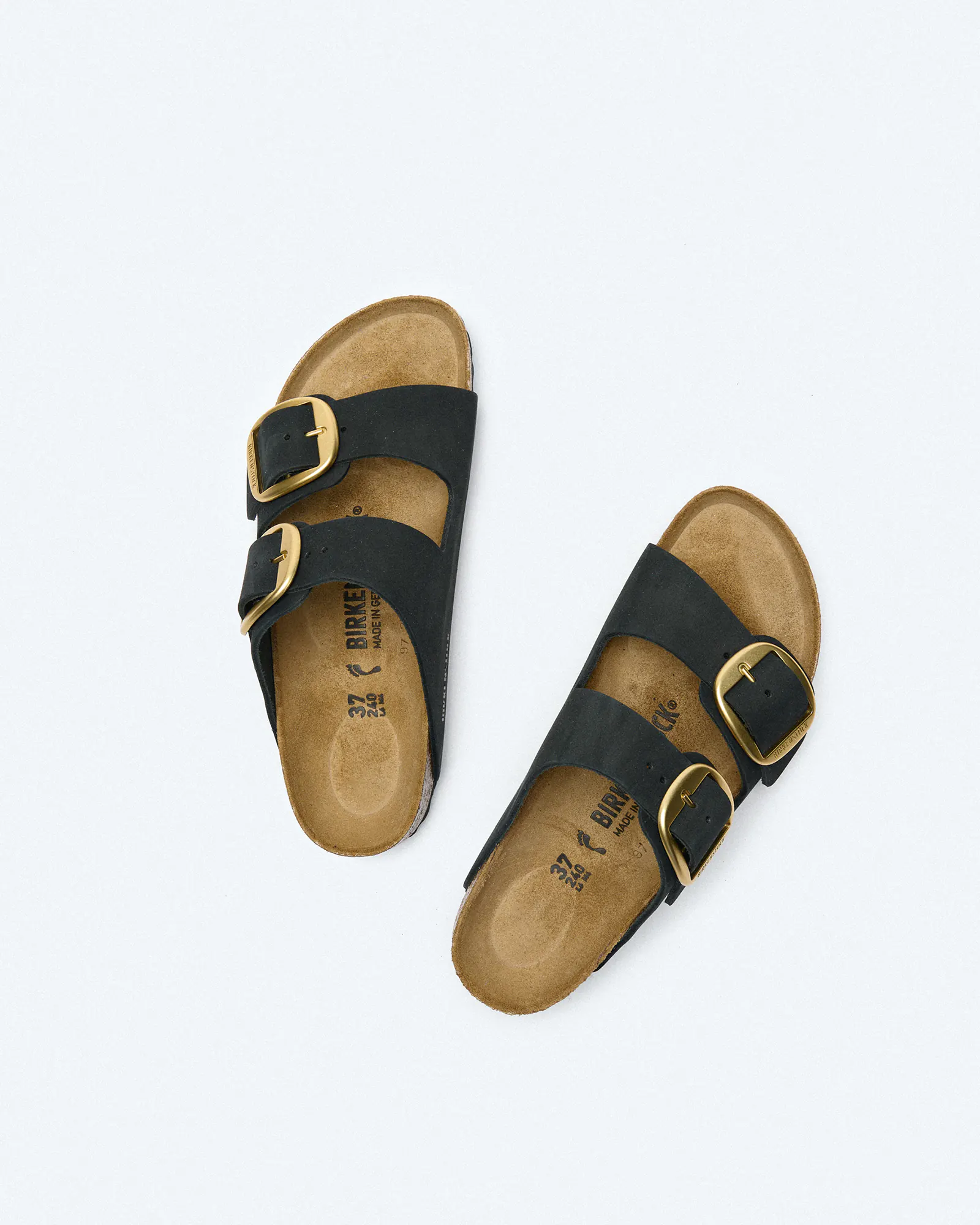 Birkenstock Arizona Big Buckle Nubuk Leather (Narrow Fit) Sandals Black/Gold