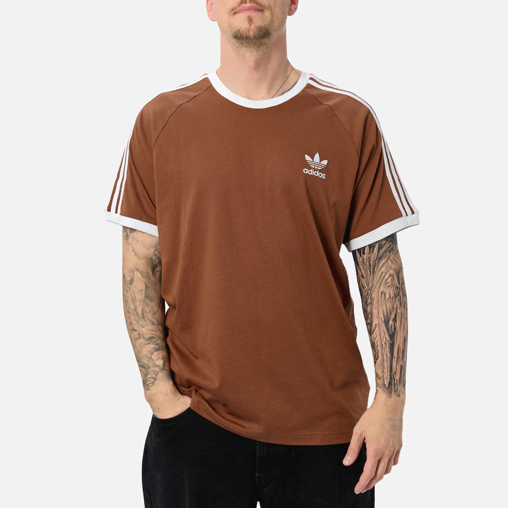 adidas 3 Stripe Adicolor Classics T Shirt Preloved Brown