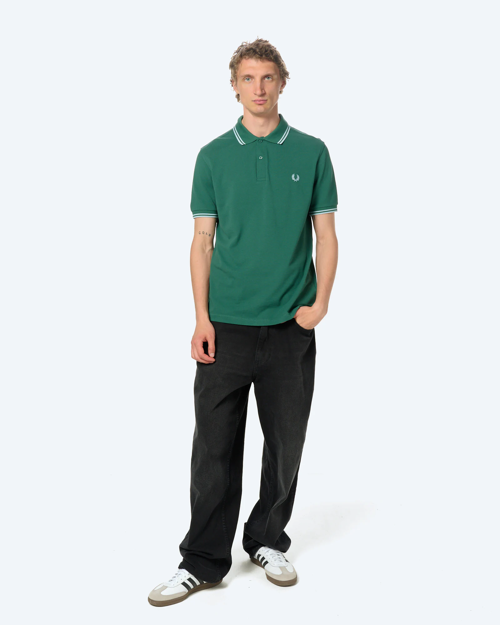 Fred Perry Twin Tipped Polo Shirt Sport Green/Light Ice/Light Ice