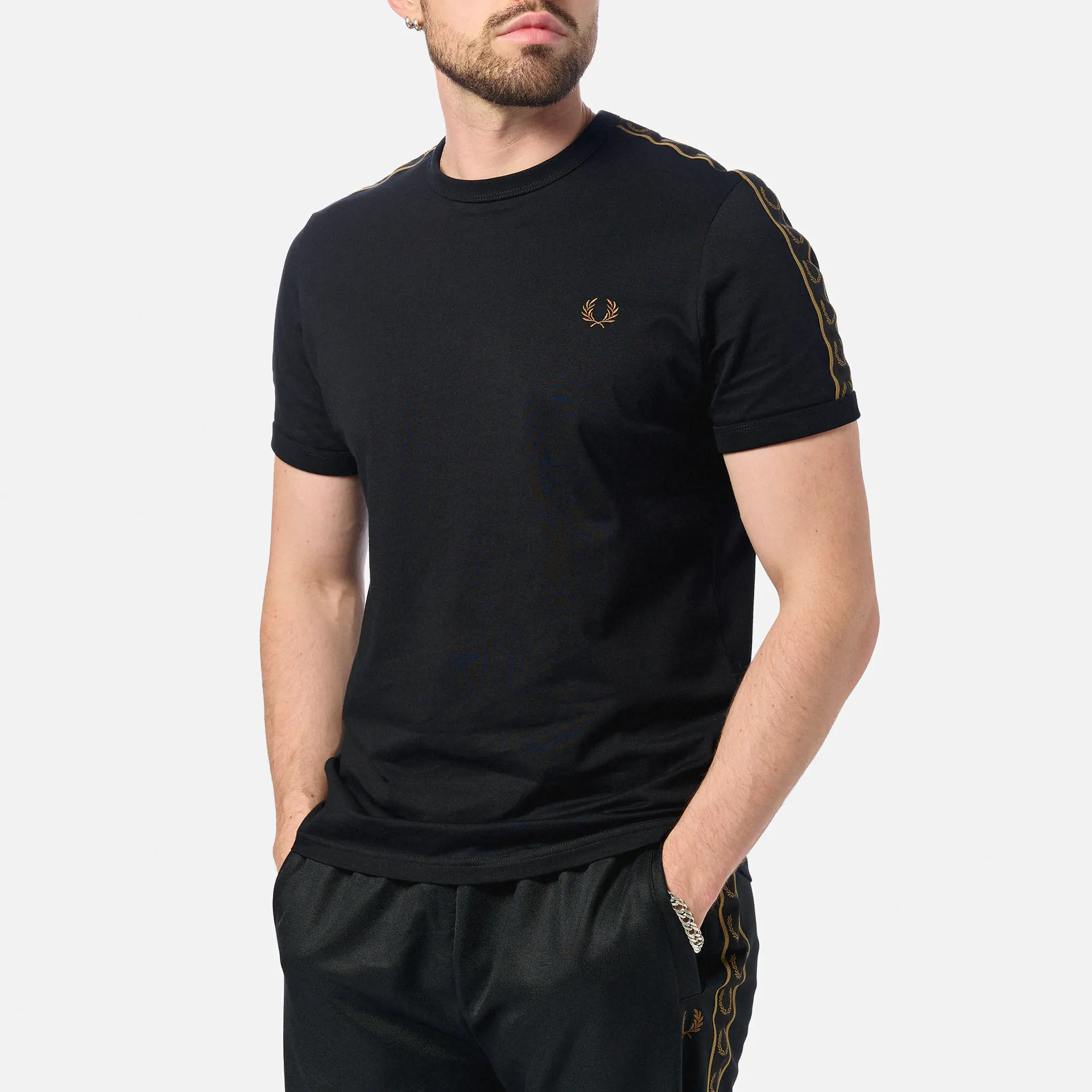 Fred Perry Contrast Tape Ringer T-Shirt Black/Shaded Stone