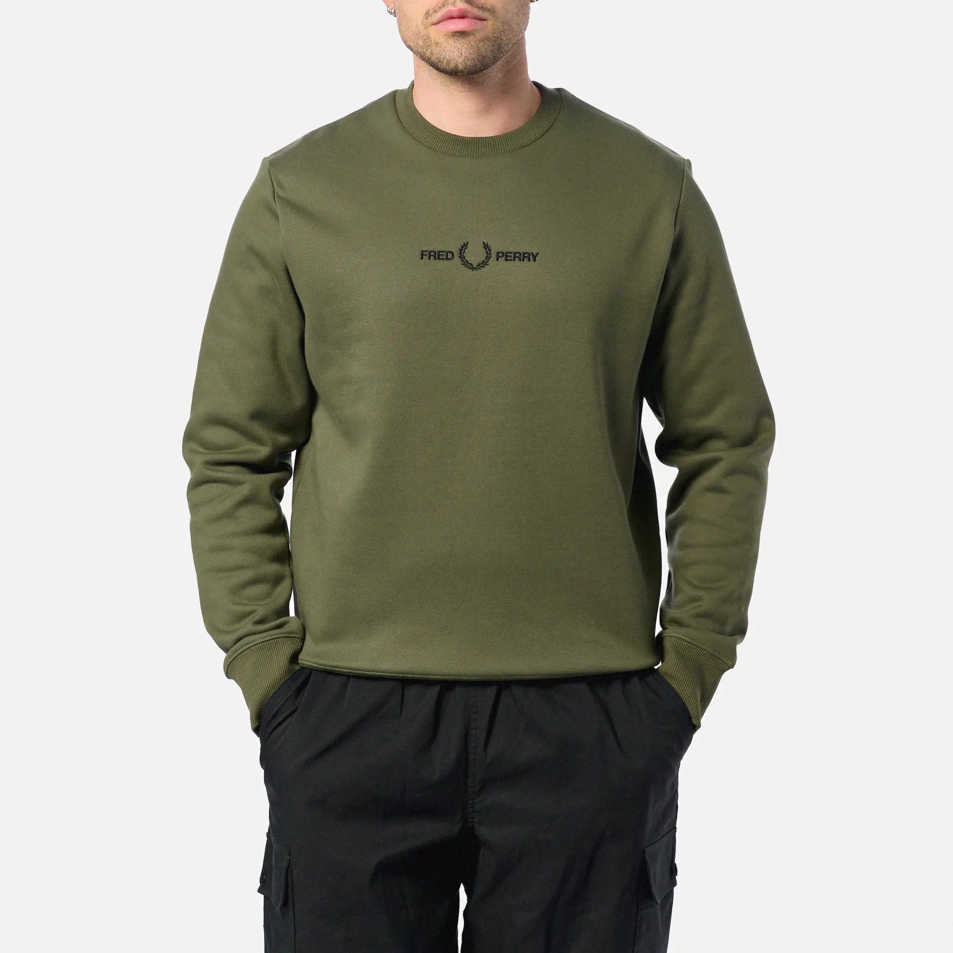 Fred Perry Embroidered Sweatshirt Laurel Wreath Green