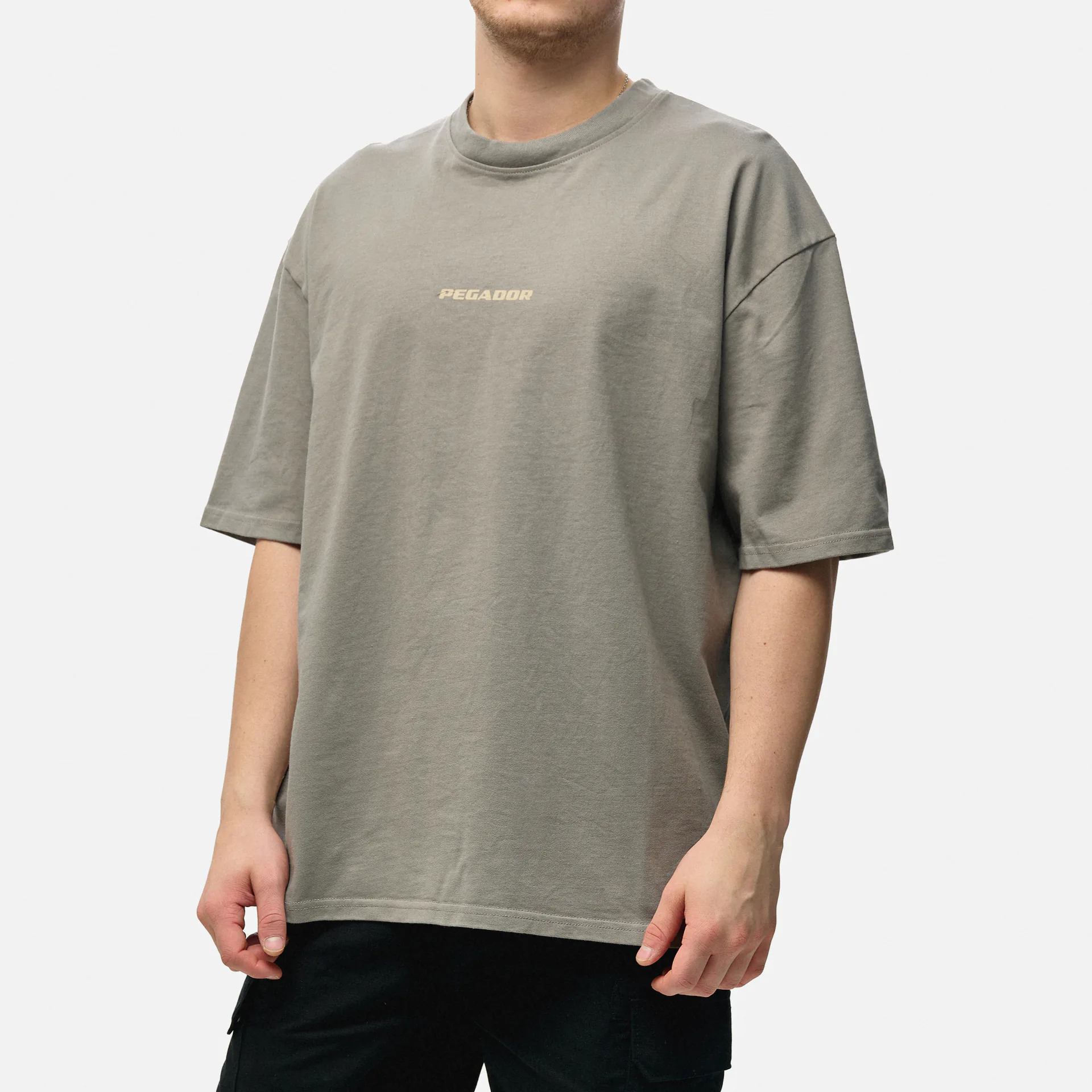 PEGADOR Colne Logo Oversized T-Shirt Washed Cool Grey/Desert Sand