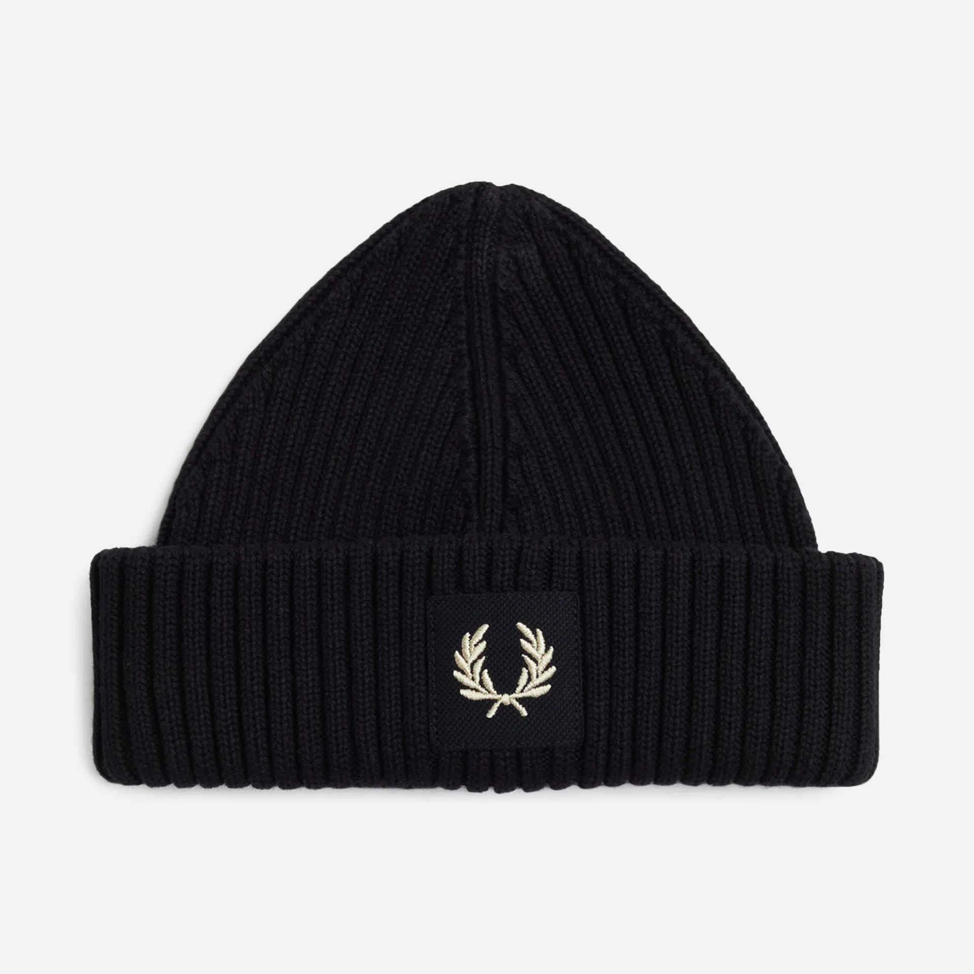 Fred Perry Patch Brand Chunky Rib Beanie Black/Oatmeal