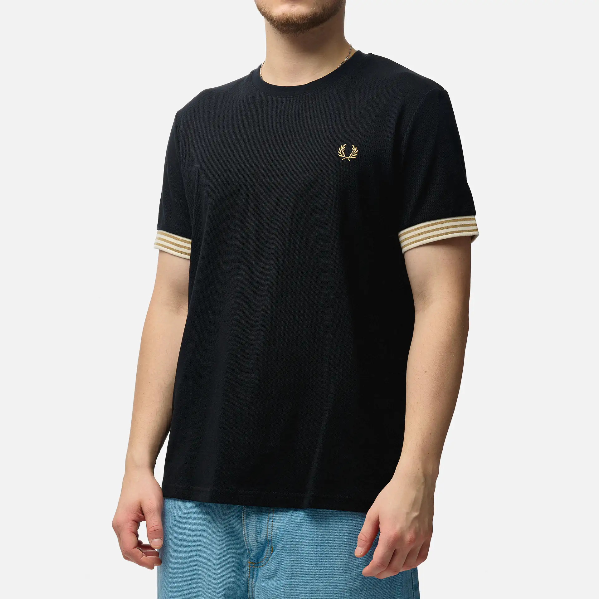 Fred Perry Striped Cuff T-Shirt Black