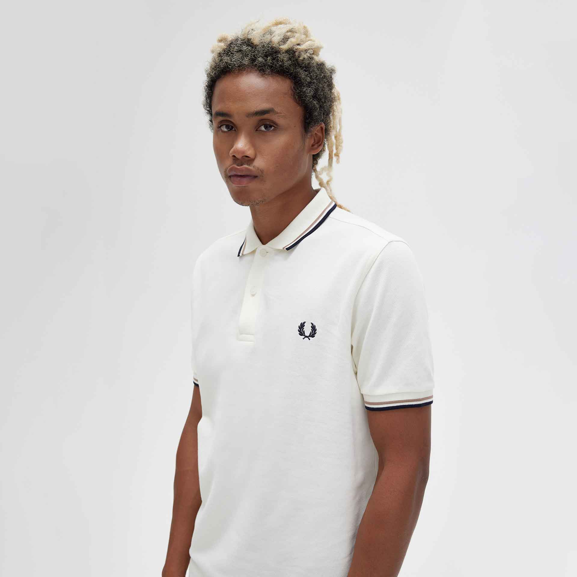 Fred Perry Twin Tipped Polo Shirt Ecru/Warm Stone/Navy