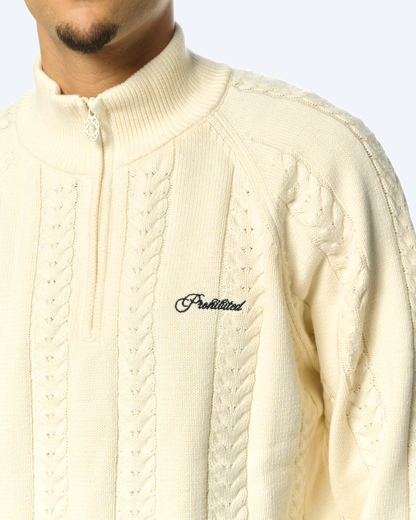 Cable Knit Quarter-Zip Cream