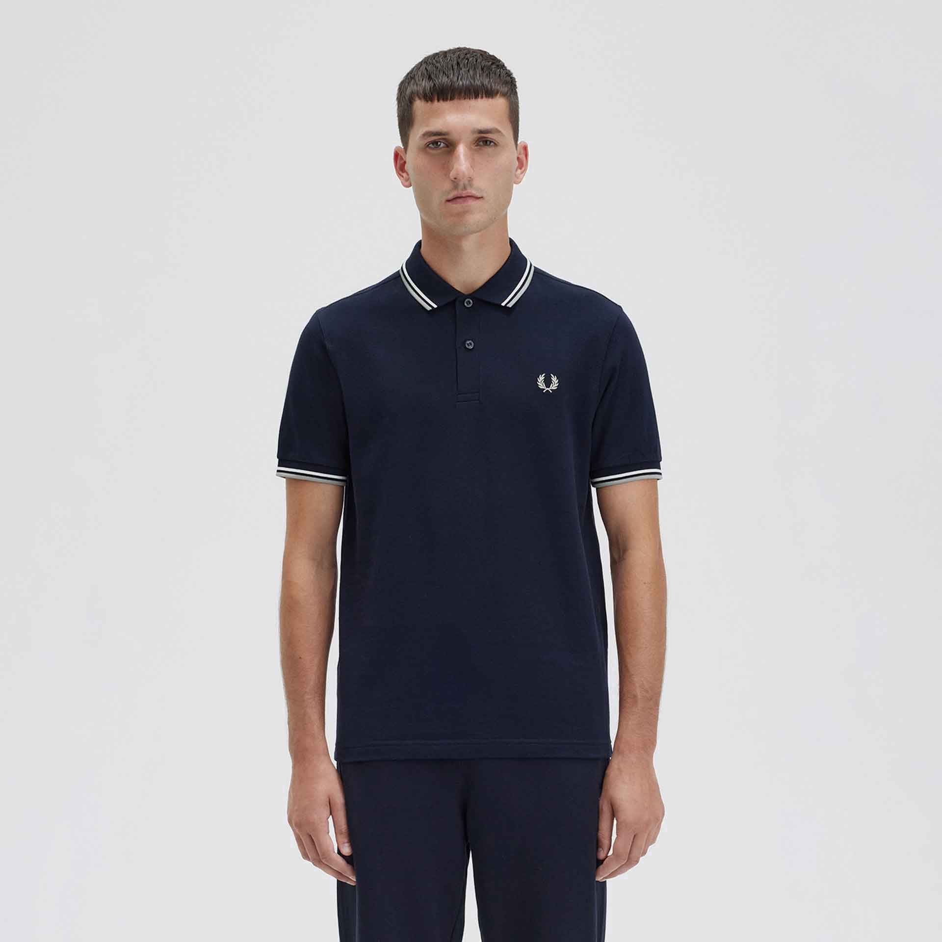 Fred Perry Twin Tipped Polo Shirt Navy/Snow White/Seagrass