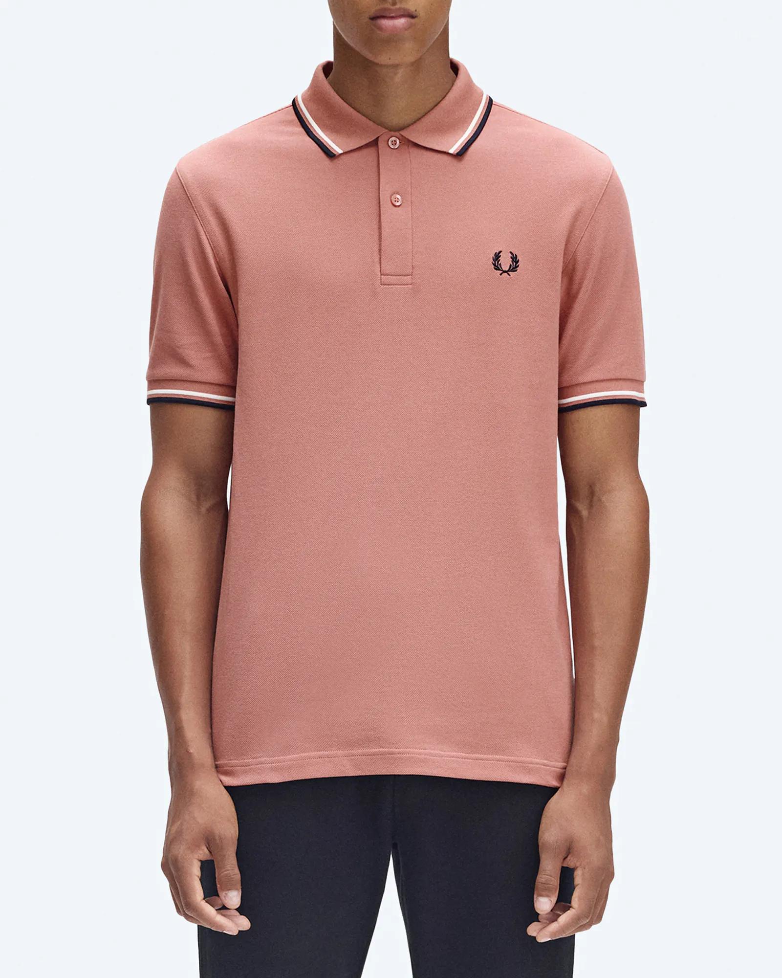 Fred Perry Twin Tipped Polo Shirt Putty Pink/Ecru/Navy Fred Perry Twin Tipped Polo Shirt Putty Pink/Ecru/Navy