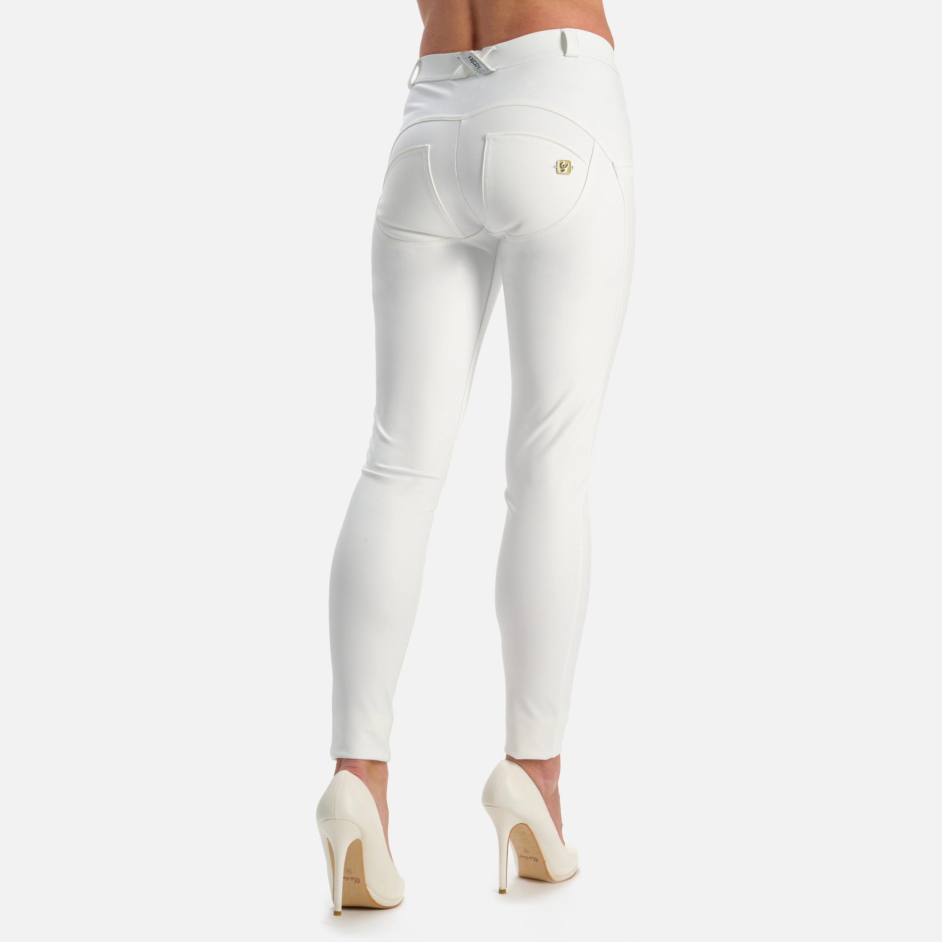 Freddy WR.UP Push Up Regular Waist Faux Leather Trousers White