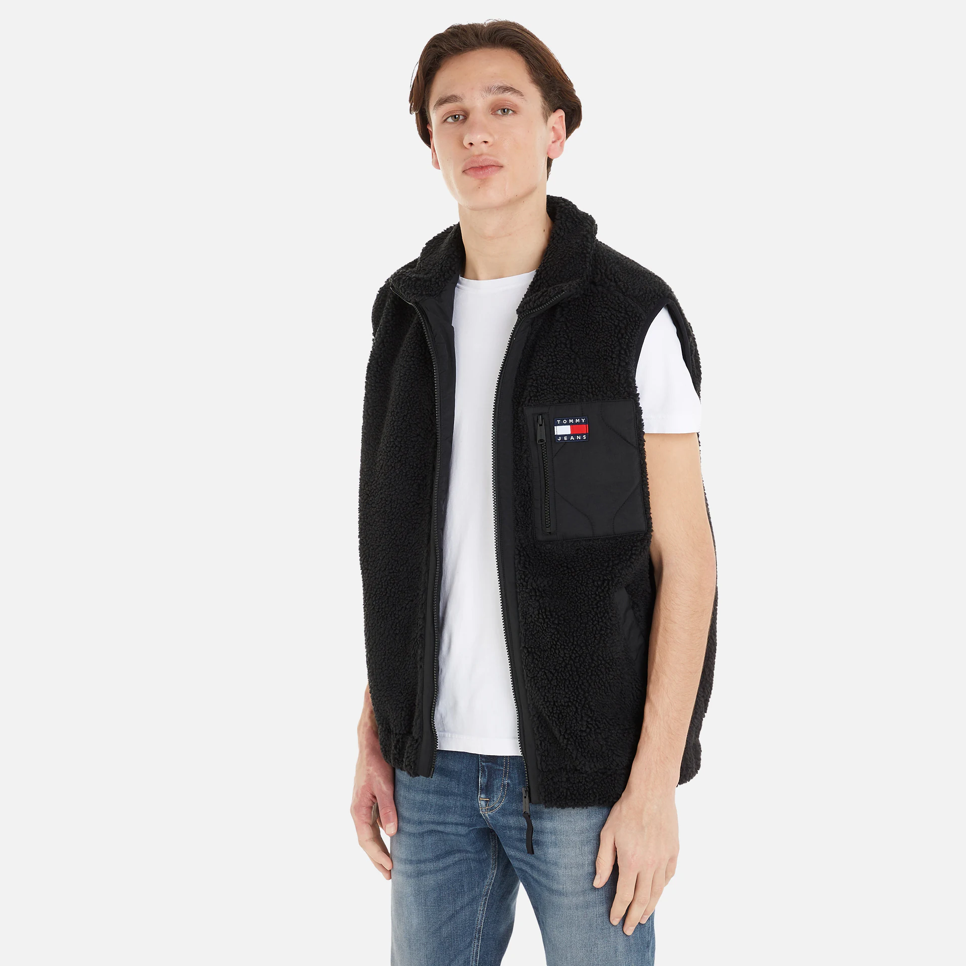 Tommy Jeans Mix Media Sherpa Vest Black