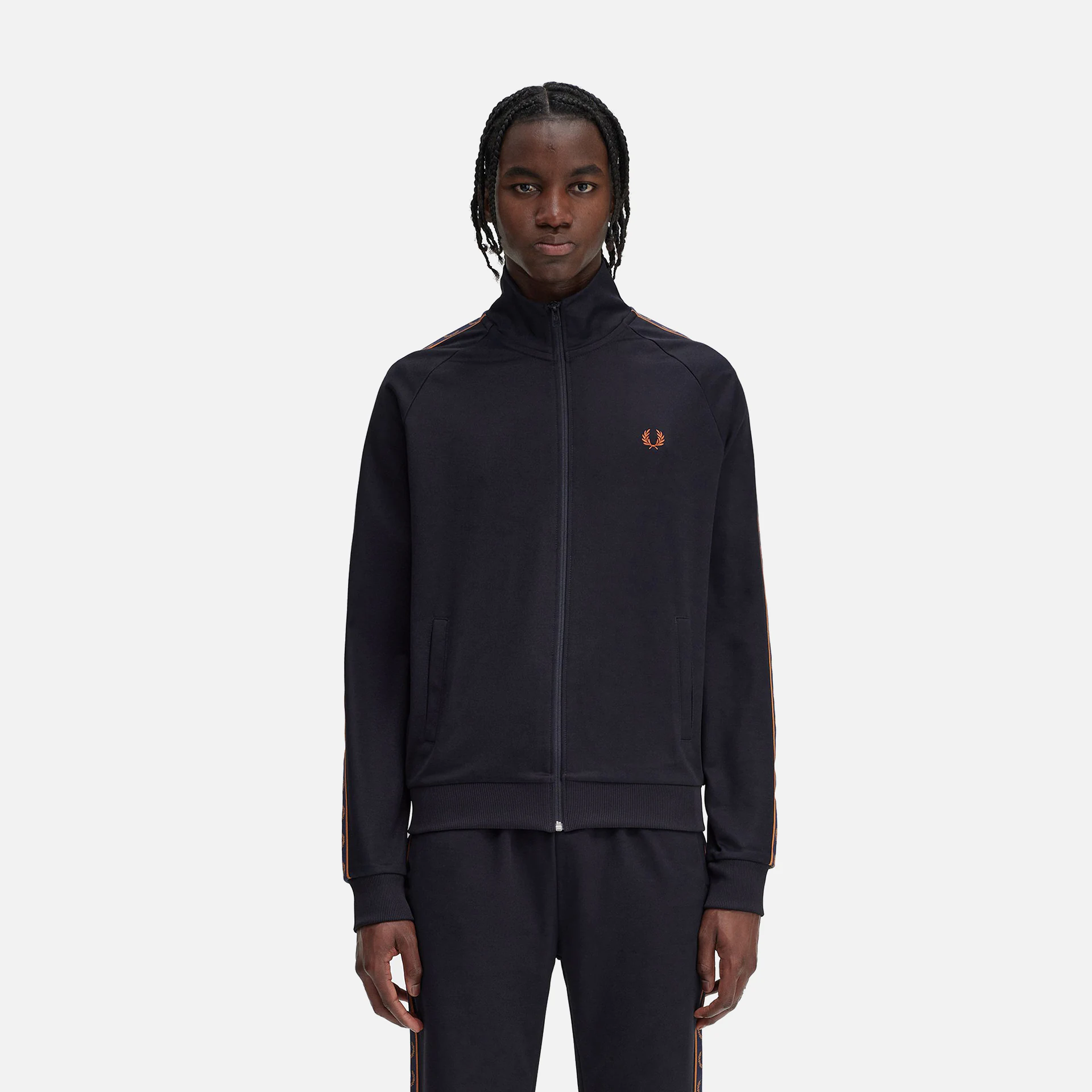 Fred Perry Contrast Taped Track Jacket Navy/Nut Flakes