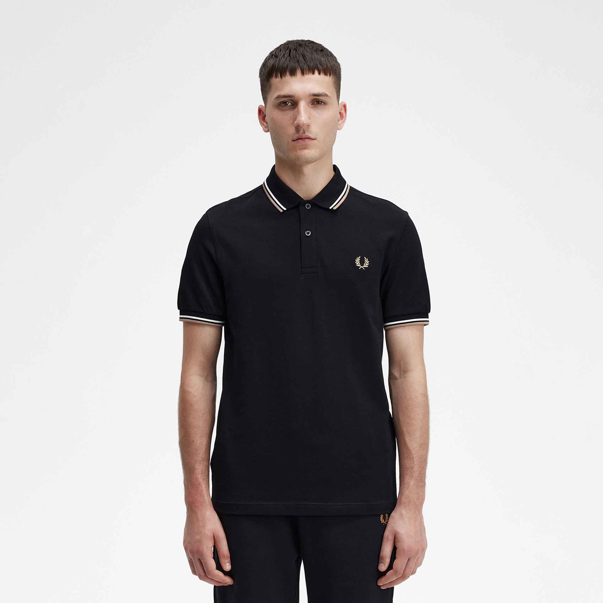 Fred Perry Twin Tipped Polo Shirt Black/Snow White/Warm Stone