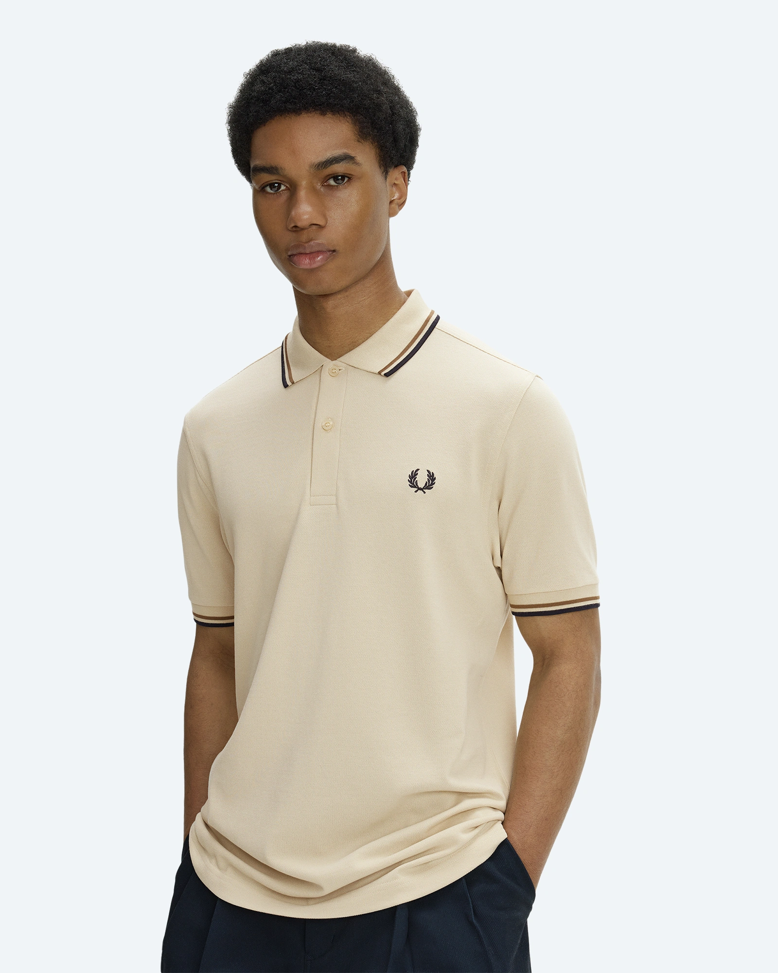 Twin Tipped Polo Shirt Oatmeal/Bronze/Navy