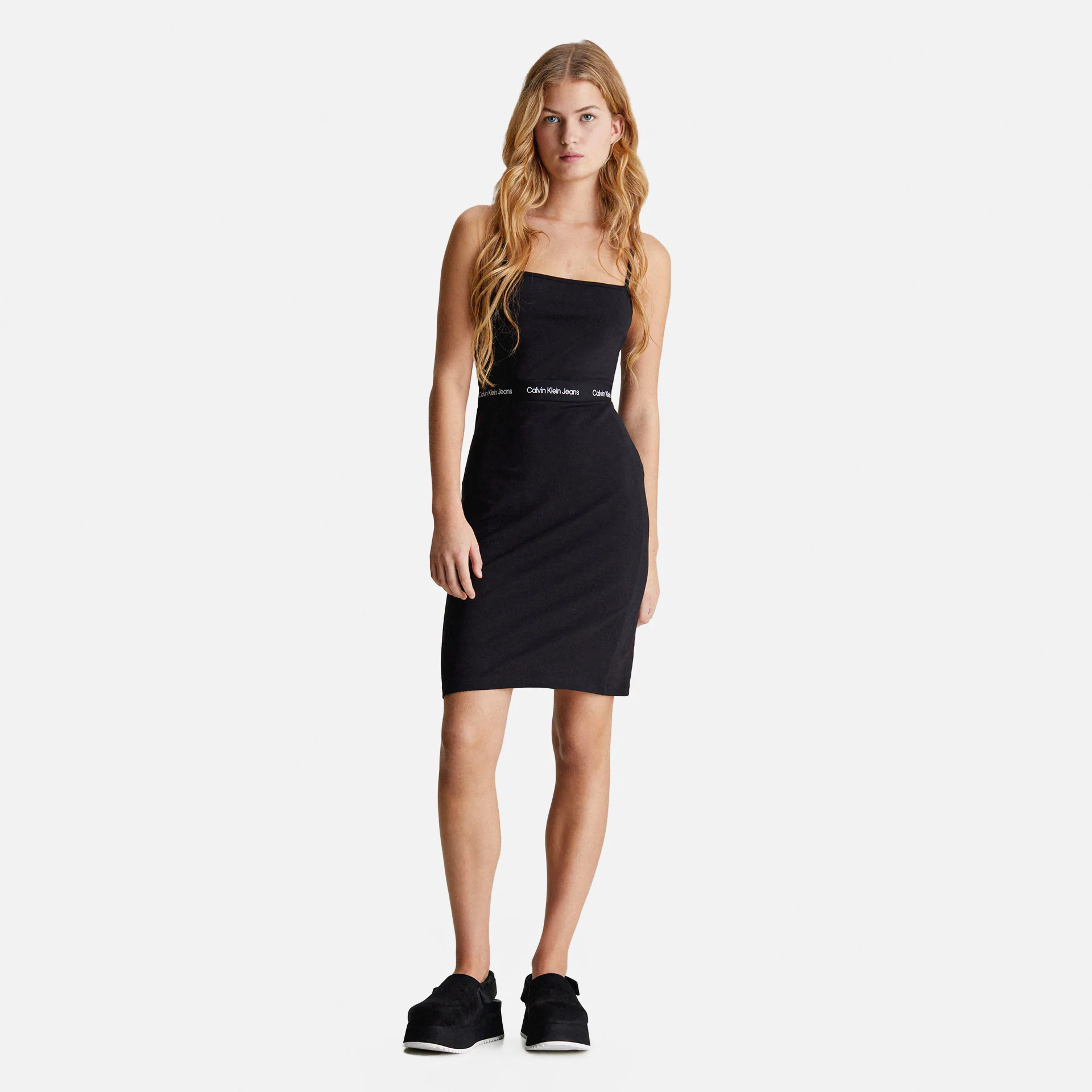 Calvin Klein Jeans Logo Elastic Strappy Dress Black 