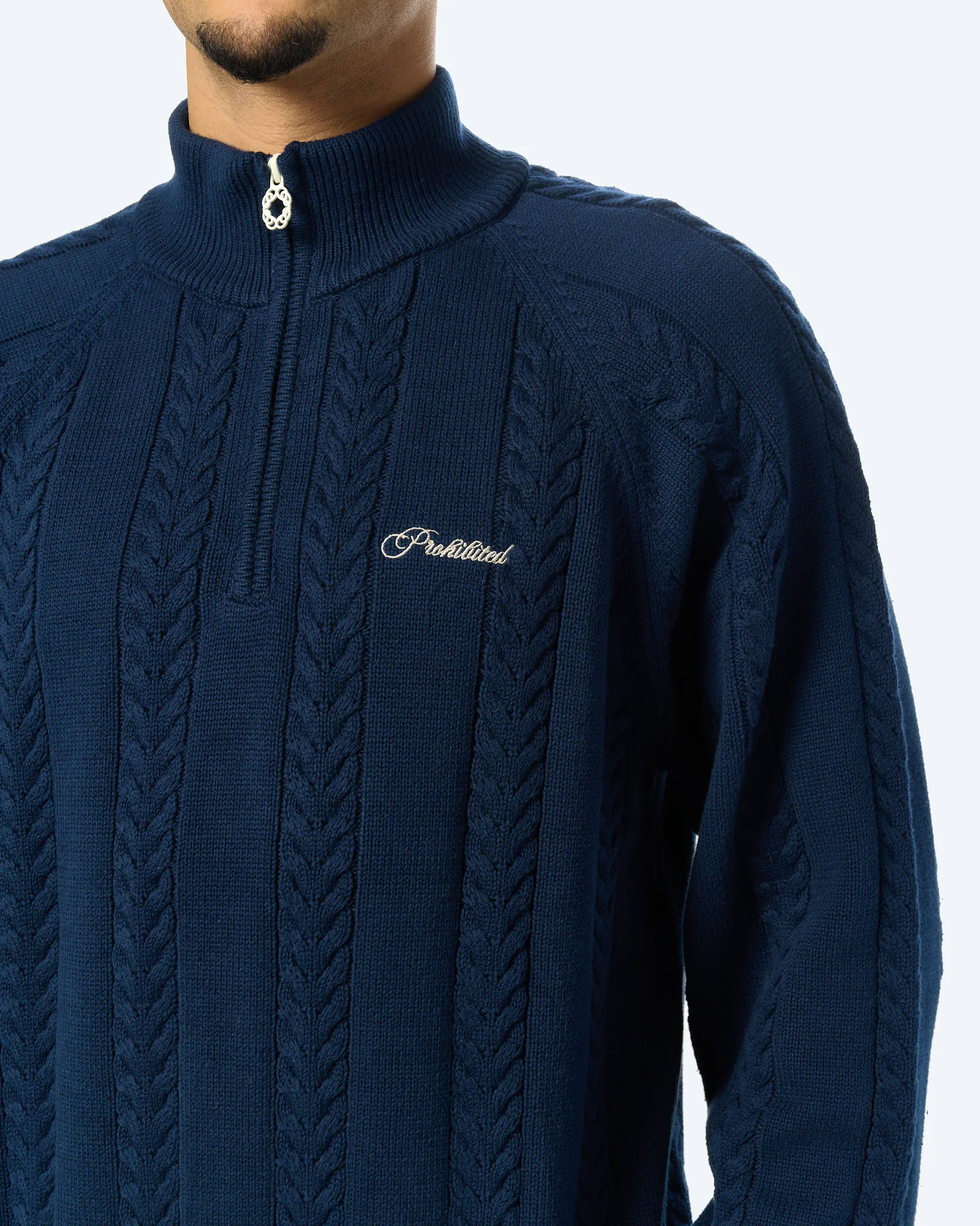 Cable Knit Quarter-Zip Navy