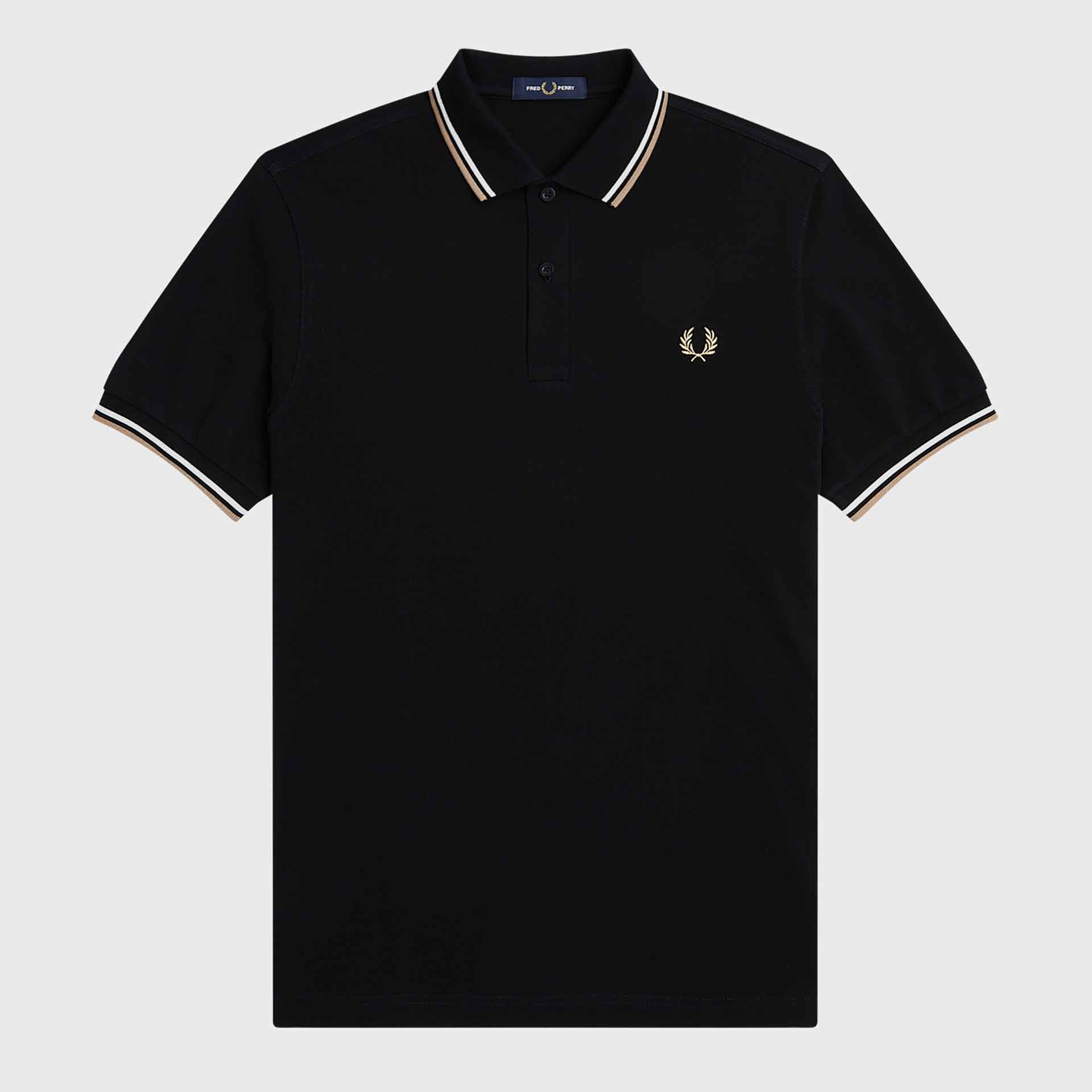 Fred Perry Twin Tipped Polo Shirt Black/Snow White/Warm Stone