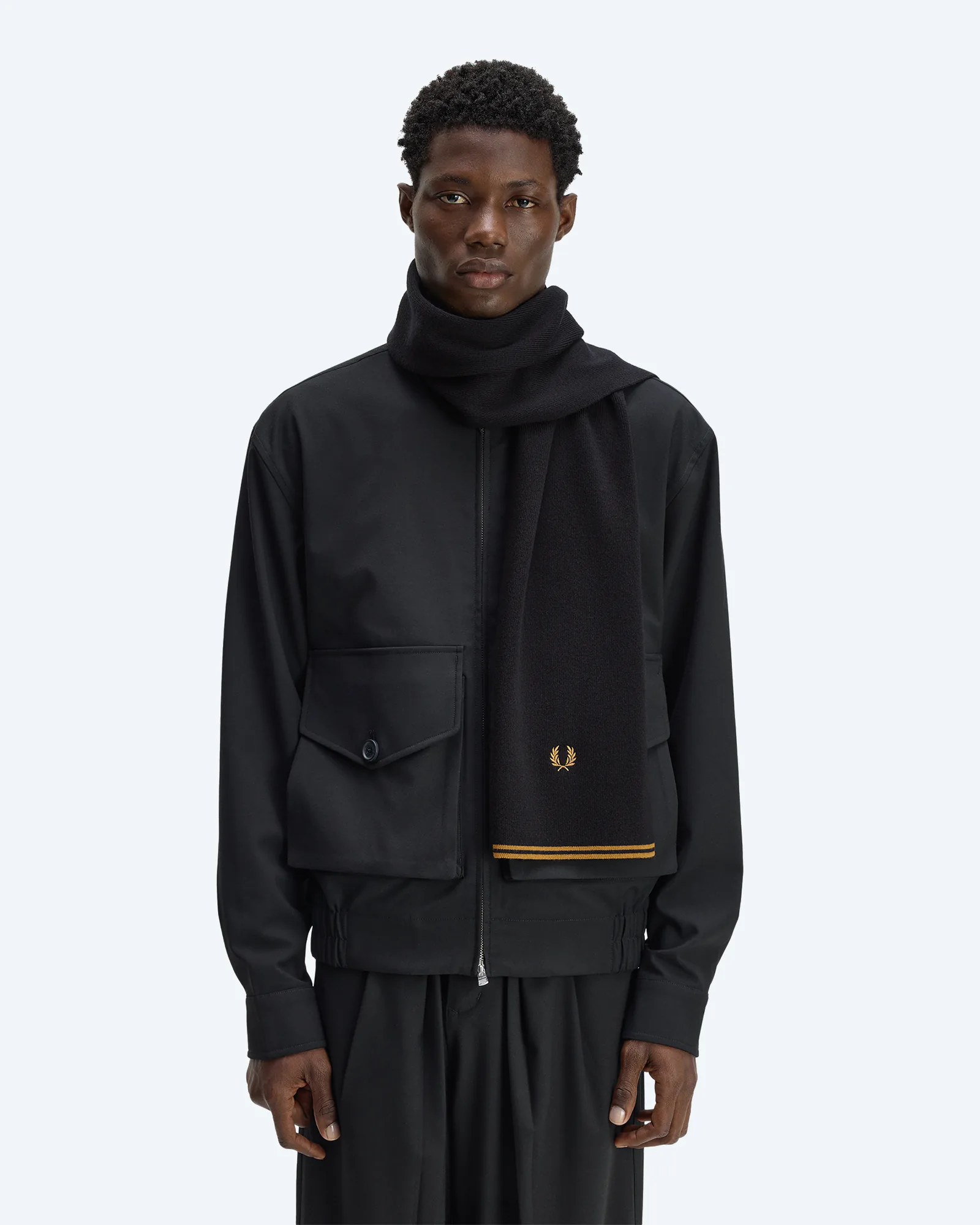 Twin Tipped Merino Wool Scarf Black/Dark Caramel