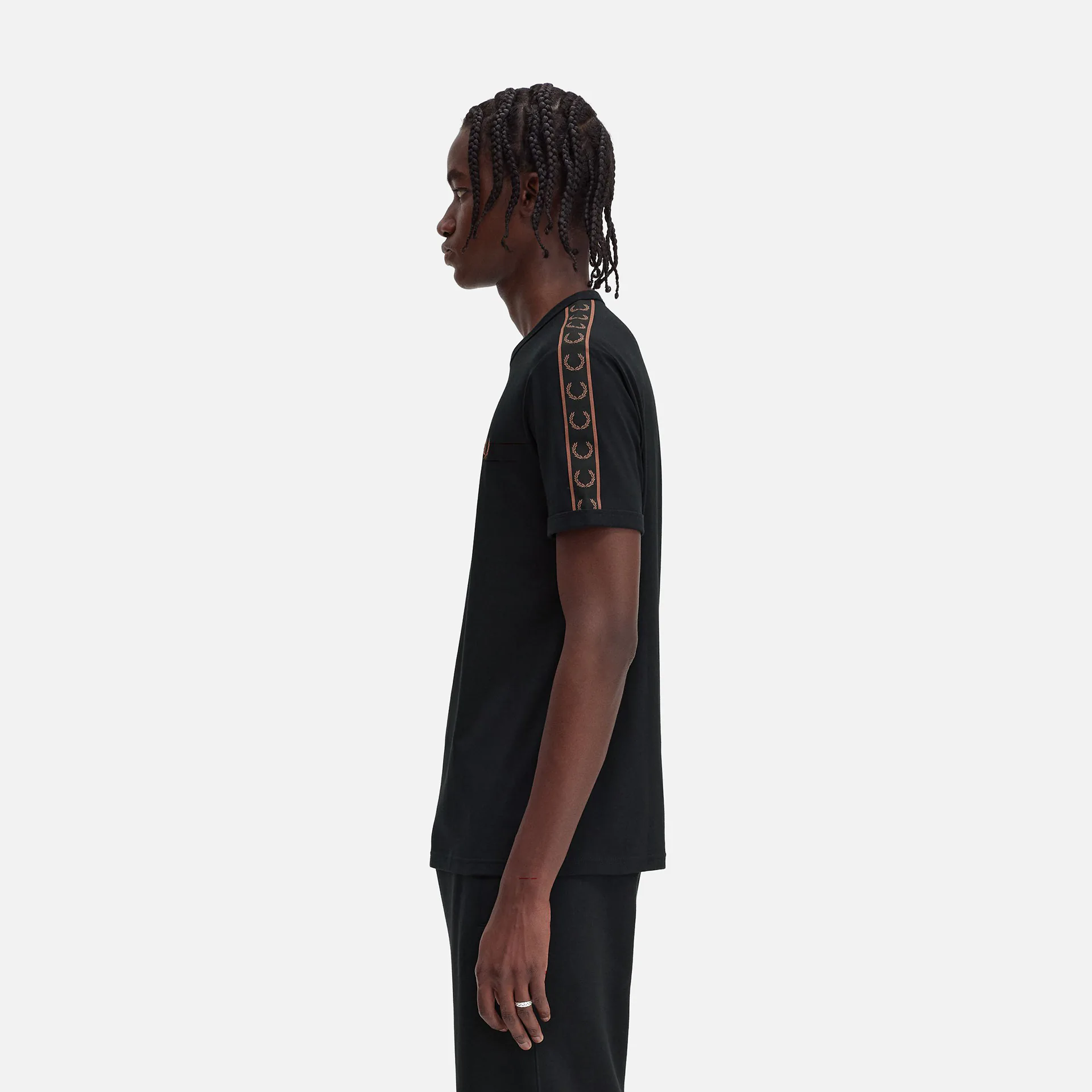 Fred Perry Contrast Tape Ringer T-Shirt Black/Whiskey Brown
