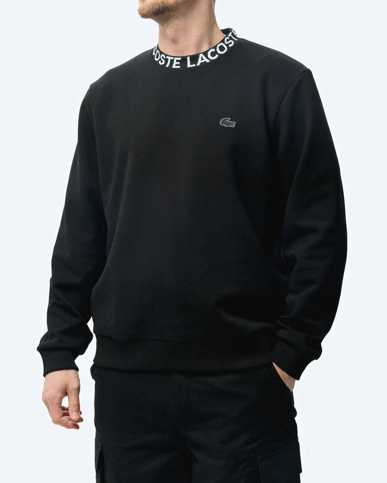 Lacoste Logo Jacquard Collar Sweatshirt Black Lacoste Logo Jacquard Collar Sweatshirt Black