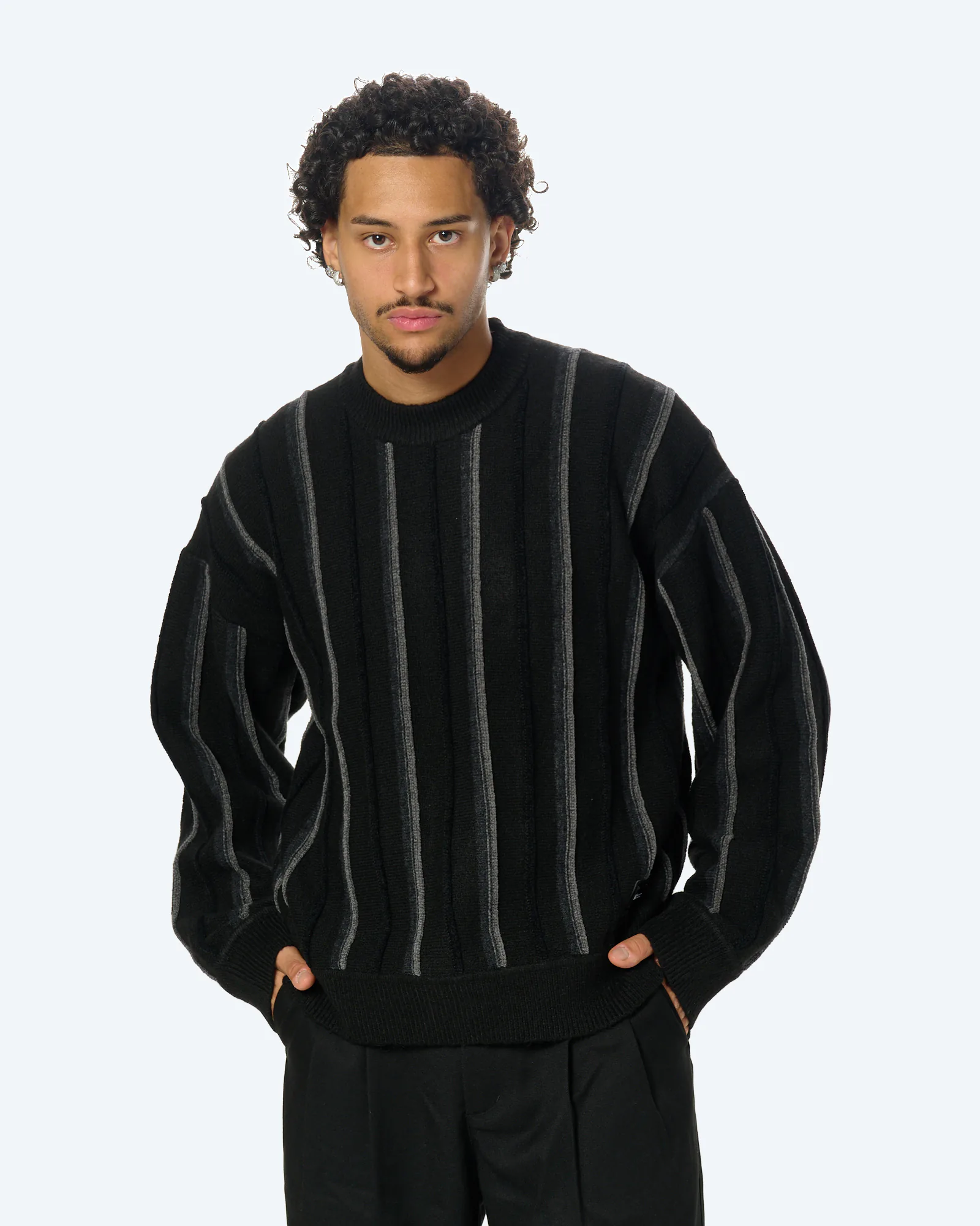 Chenille Stripe Sweater in Black/Grey