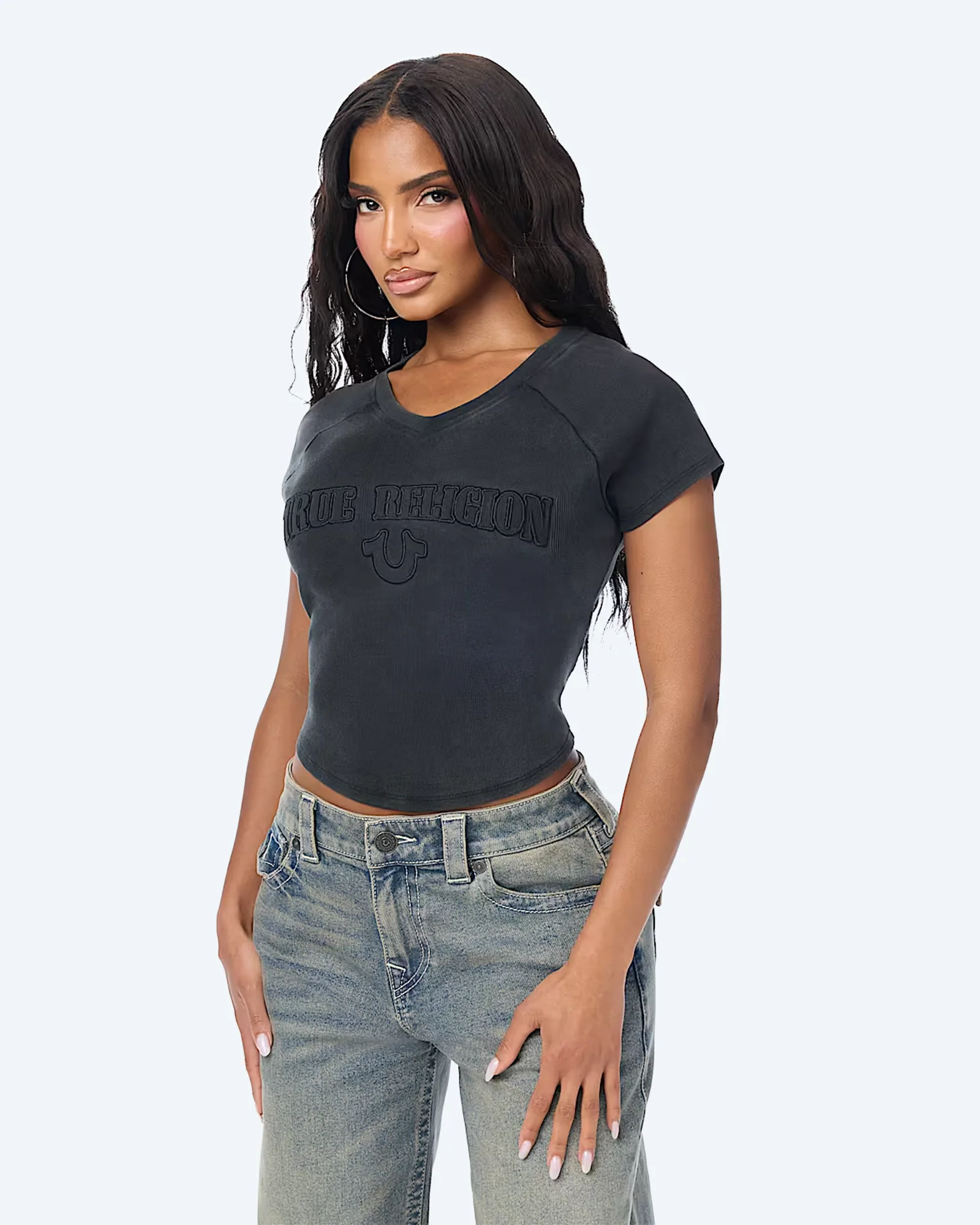 Embroidered Washed Rib Baby T-Shirt Black