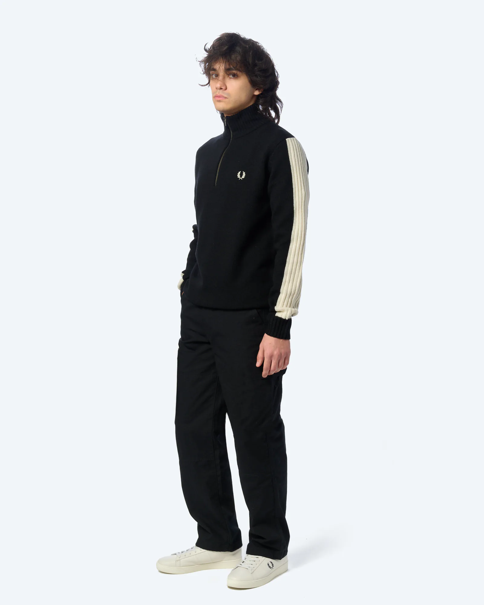 Fred Perry Ribbed Sleeve Half Zip Sweatshirt Black