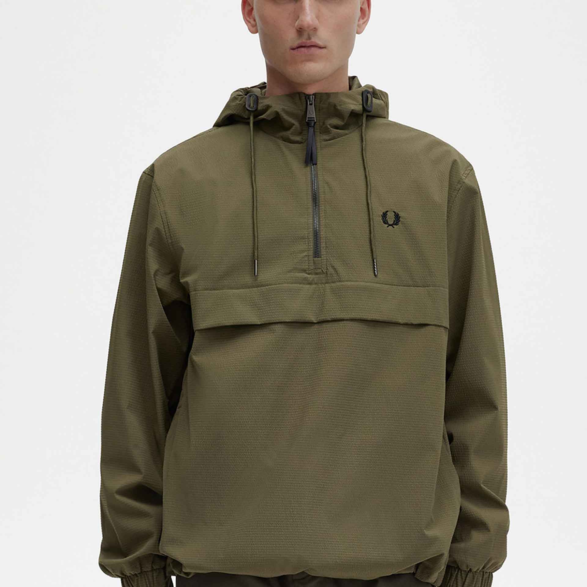 Fred Perry Seersucker Half Zip Jacket Uniform Green